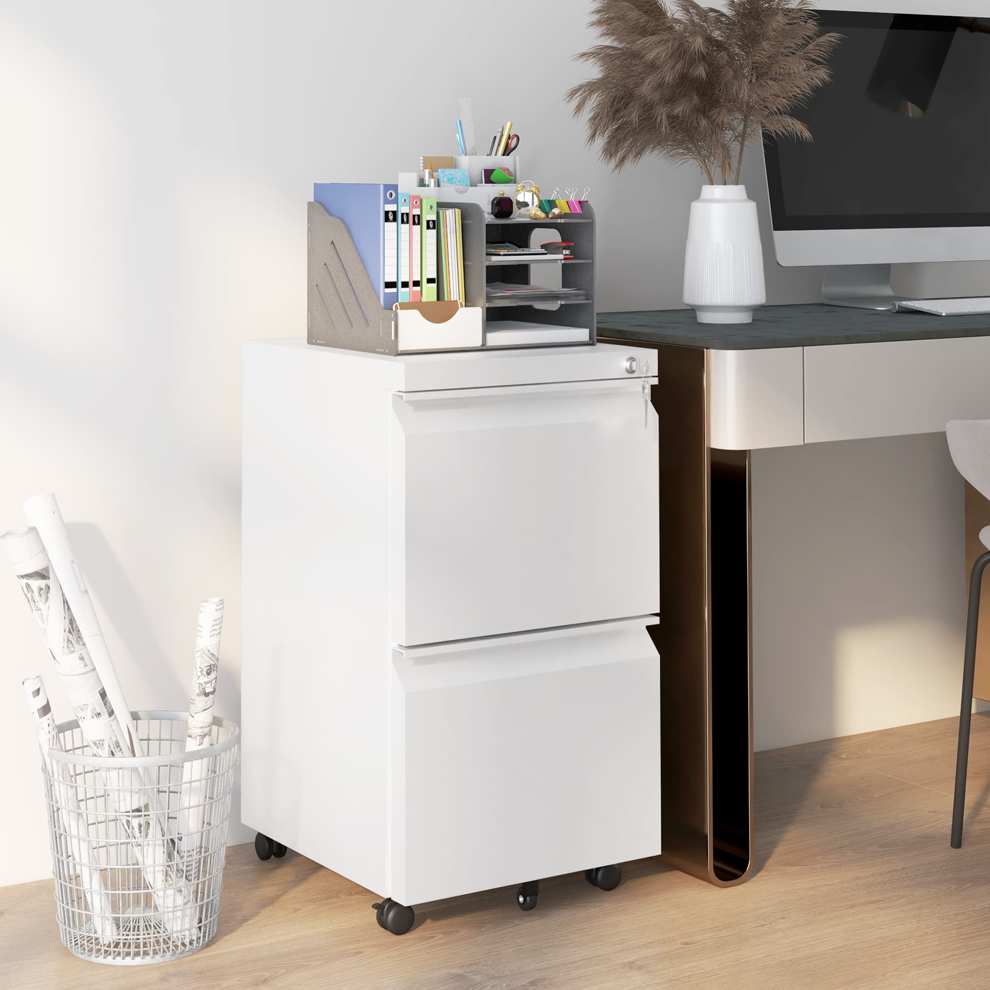 Vinsetto Lockable Mobile Filing Cabinet in Crisp White - image 2