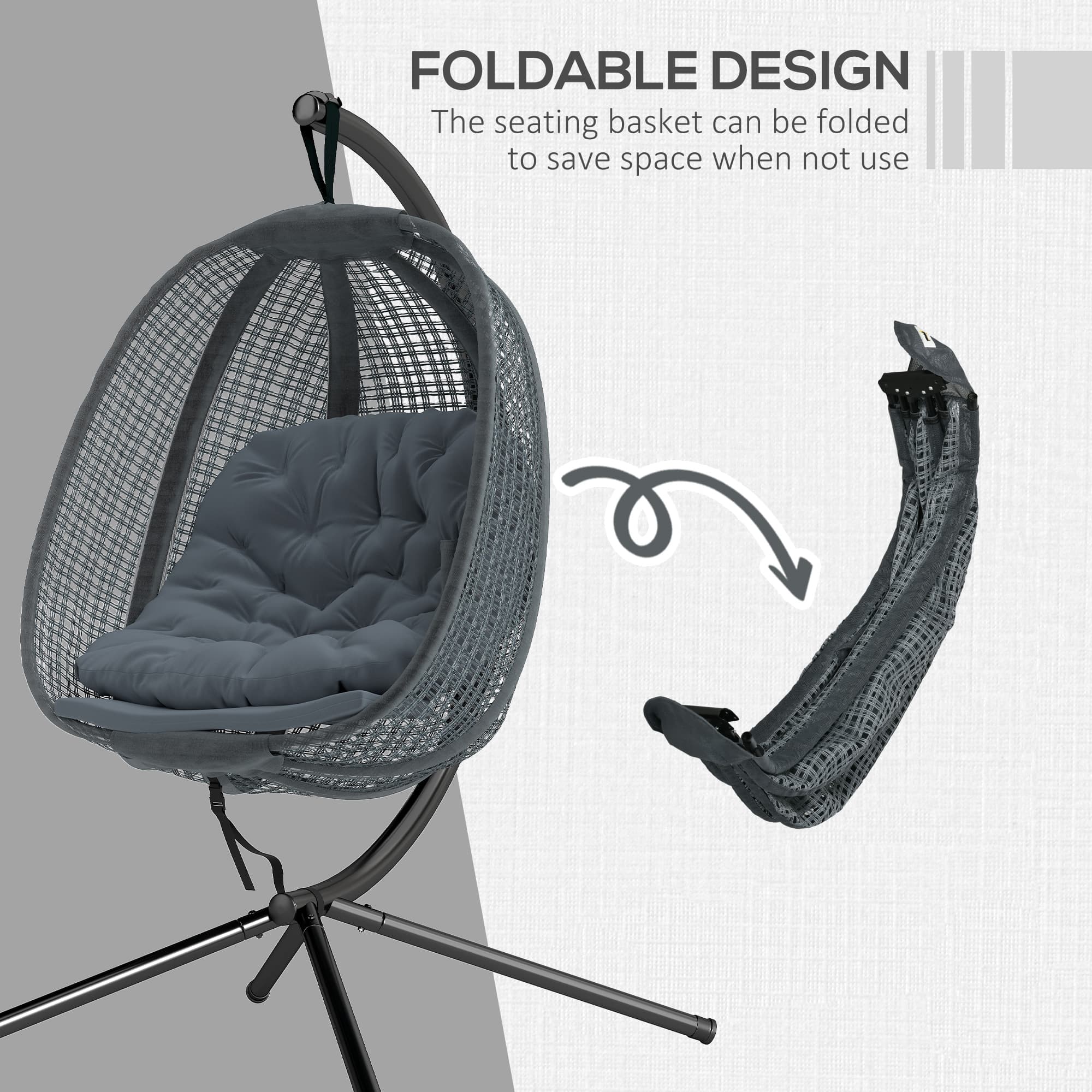 Effortless Comfort: Dark Grey Hanging Egg Chair with Stand - image 3