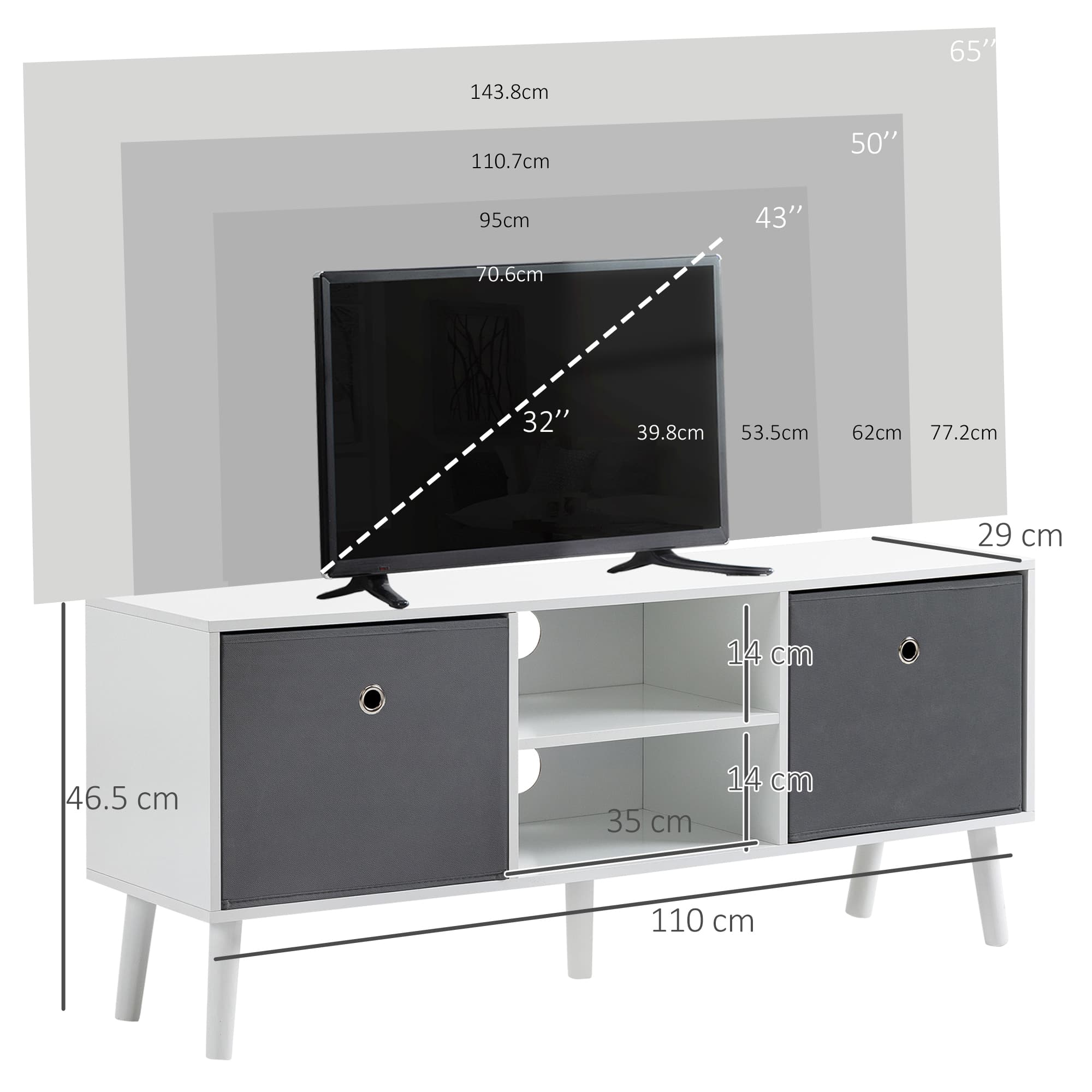 Modern White TV Unit with Removable Fabric Drawers - image 2