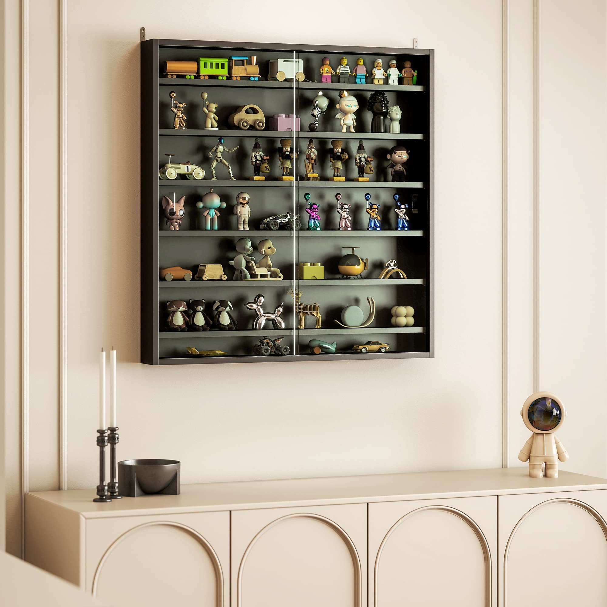 Black Wall-Mounted Glass Display Cabinet for Collectables - image 1