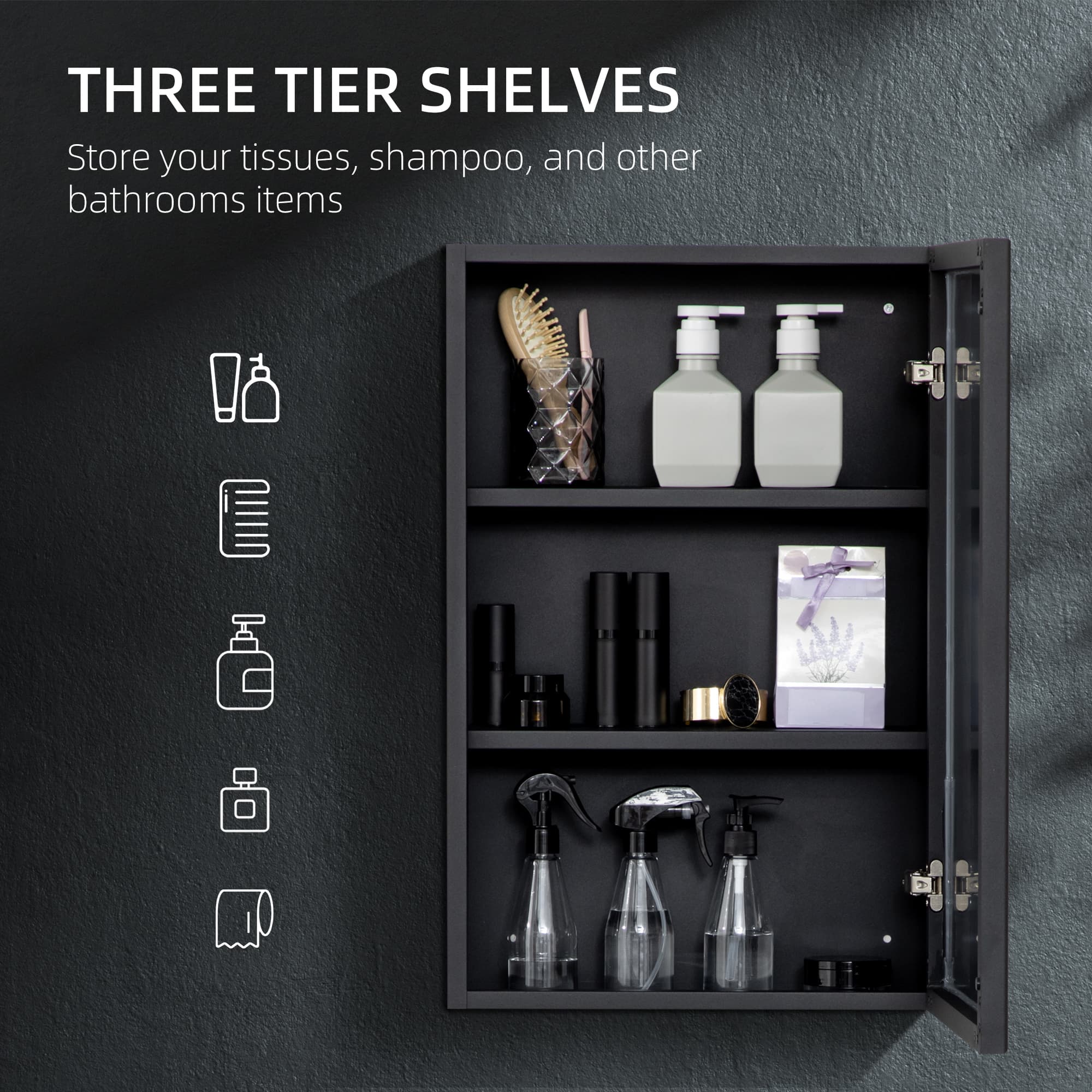 Effortless Storage: Black Wall Mounted Mirror Cabinet - image 5