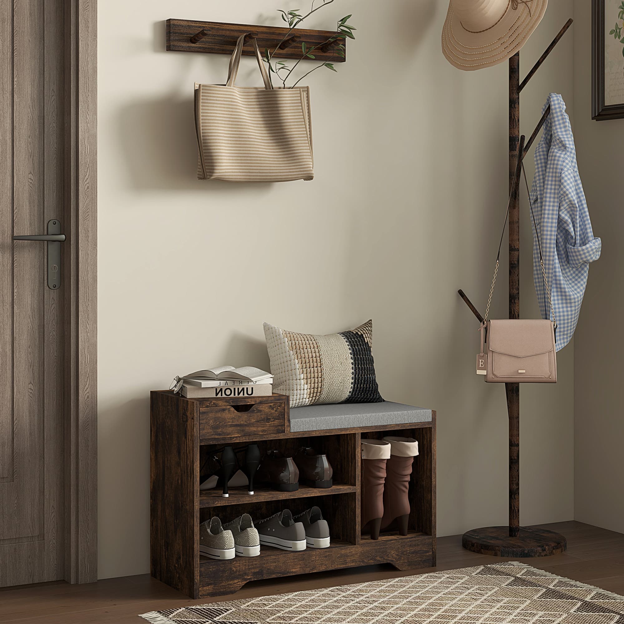 Effortless Hallway Organisation: Rustic Shoe Bench with Seat - image 3