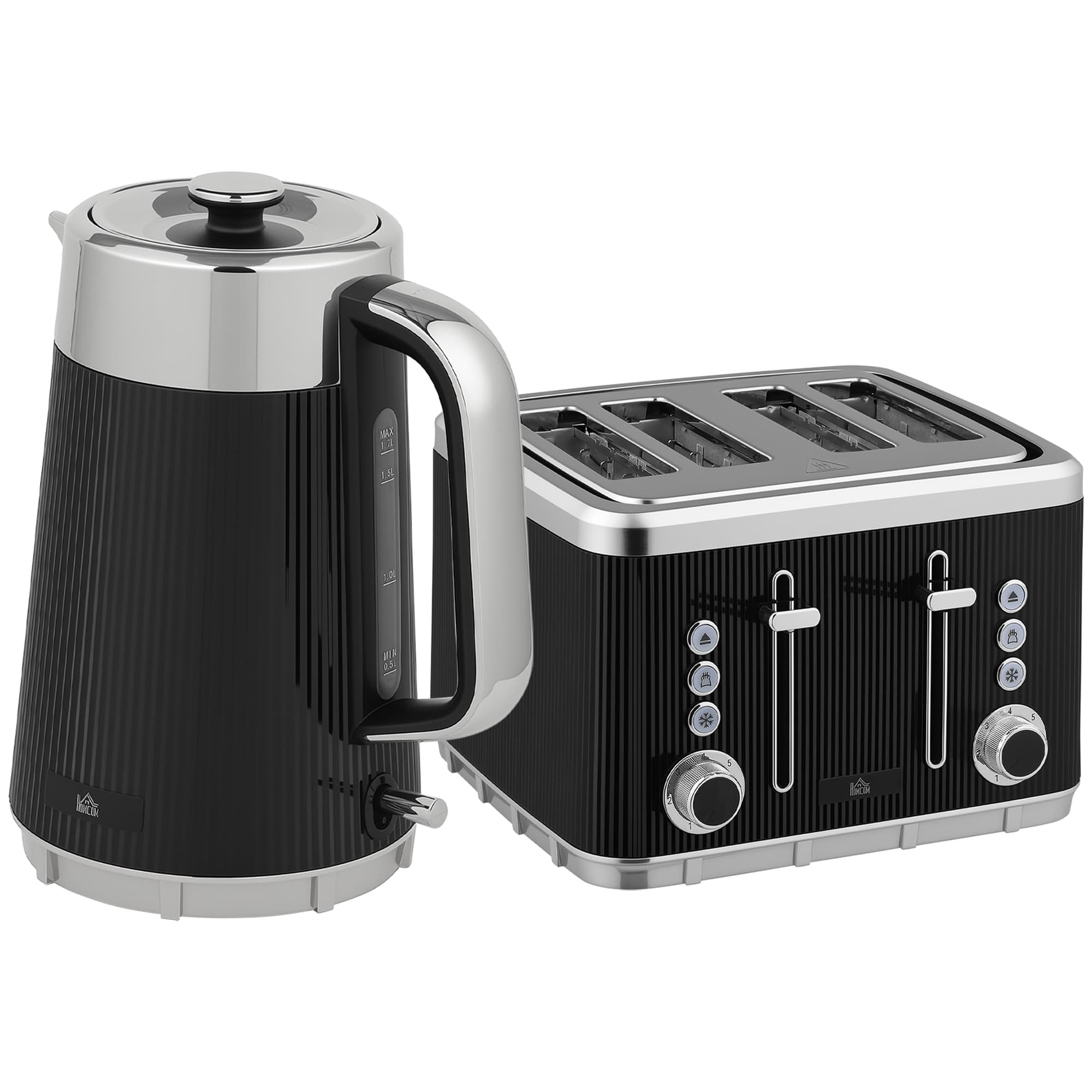 Effortless Mornings with this Premium Black Kettle & Toaster Set - Black
