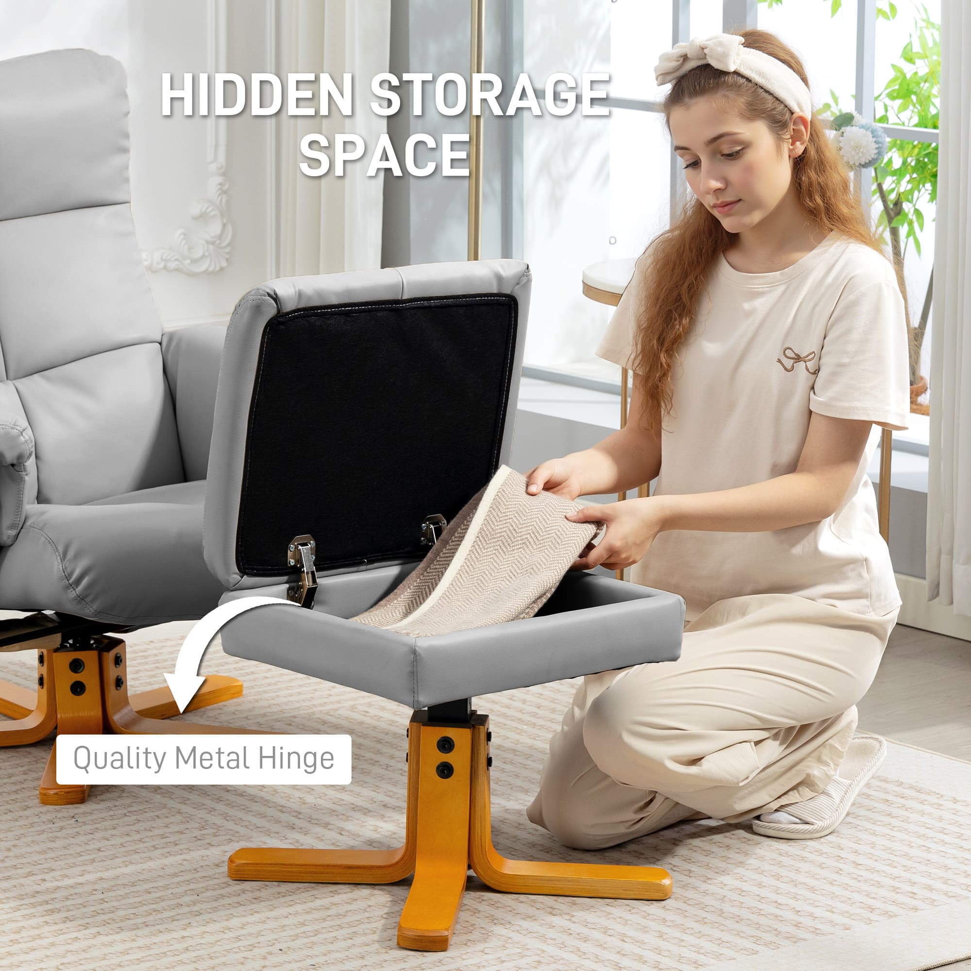 Effortless Comfort: Light Grey Swivel Recliner & Footstool - image 3