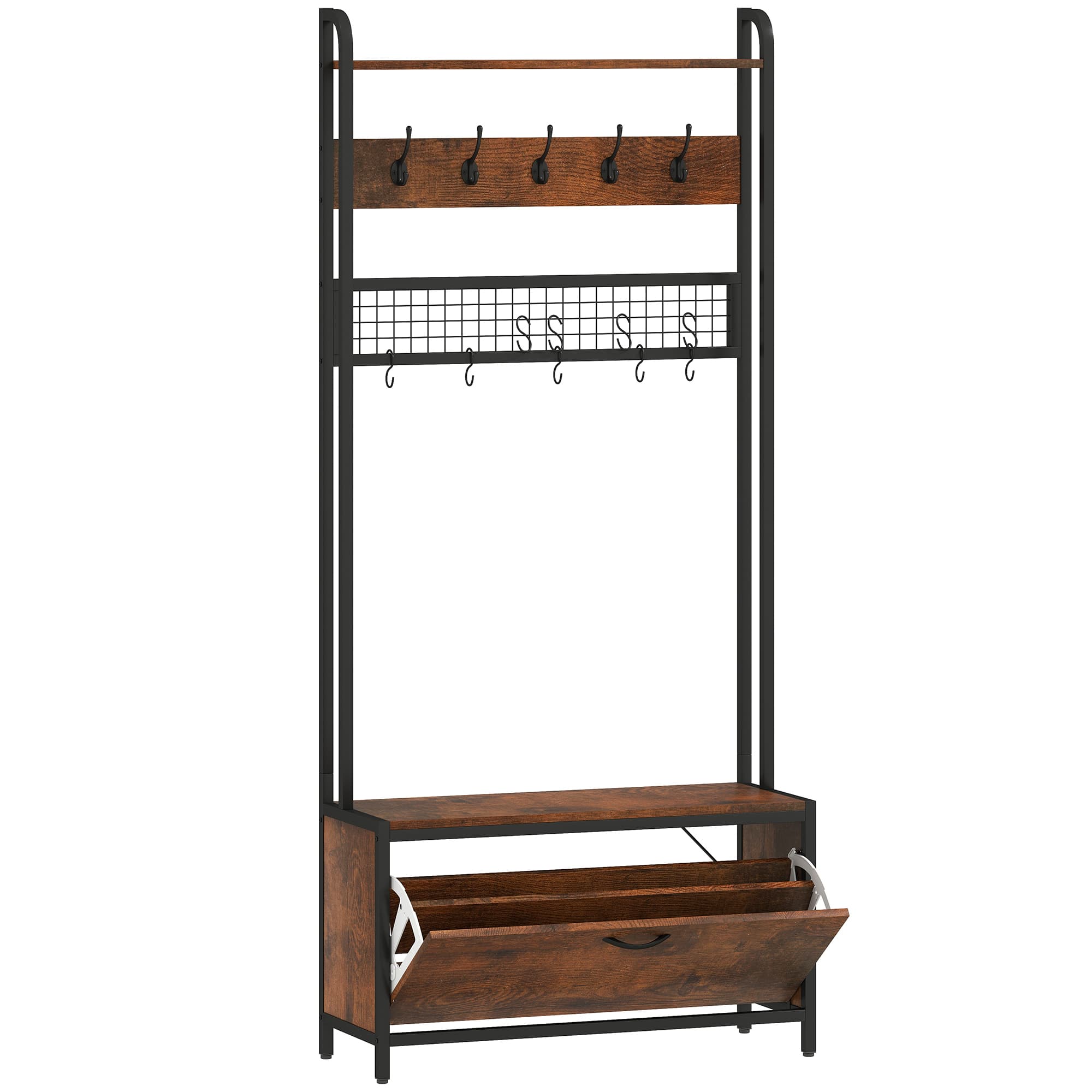 Transform Your Entrance with this 5-in-1 Hallway Tree - Rustic Brown