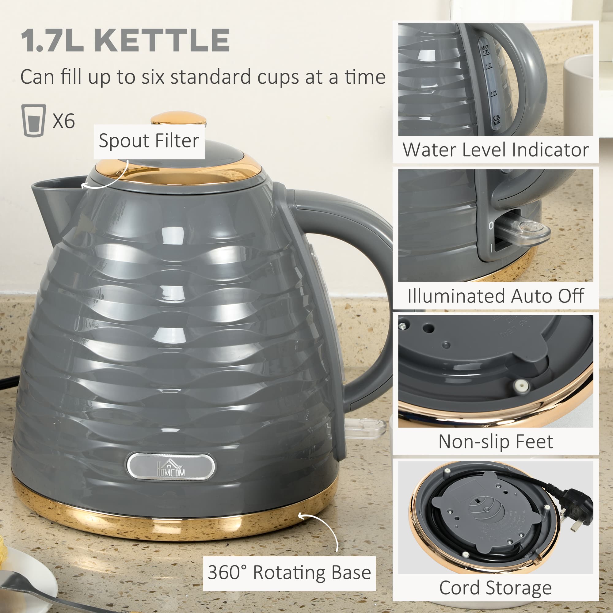 Transform Your Mornings with this Grey Kettle & Toaster Set - image 2