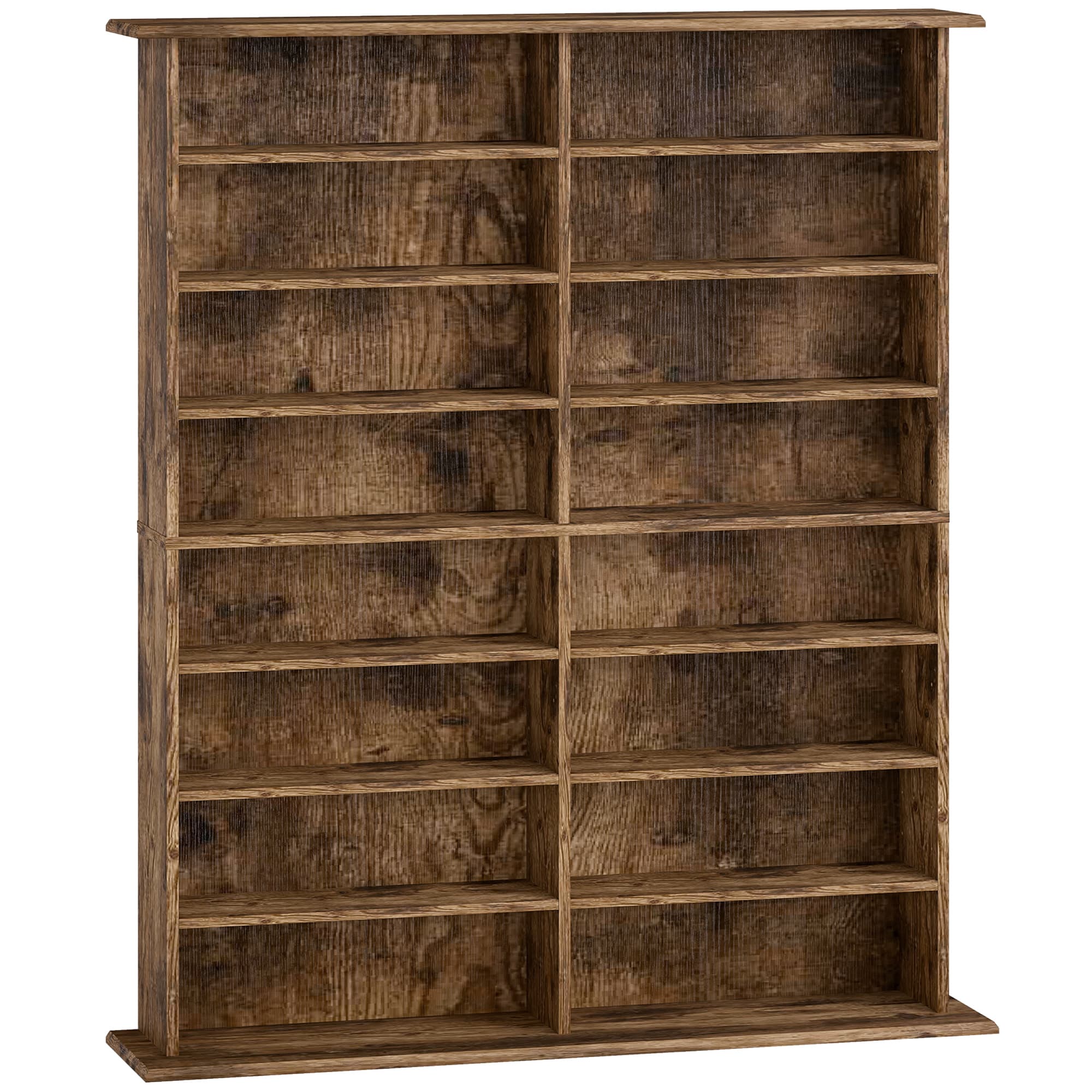 Organise Effortlessly with the 16-Compartment Media Shelf - Rustic Brown