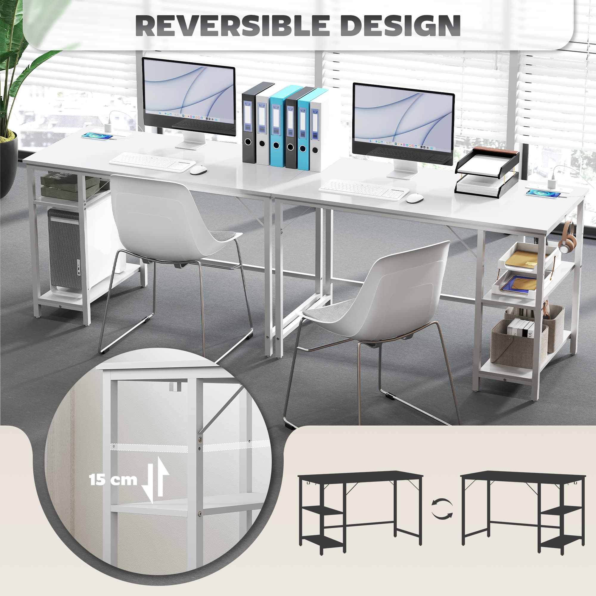 Effortless Working: White Computer Desk with Charging Station - image 4