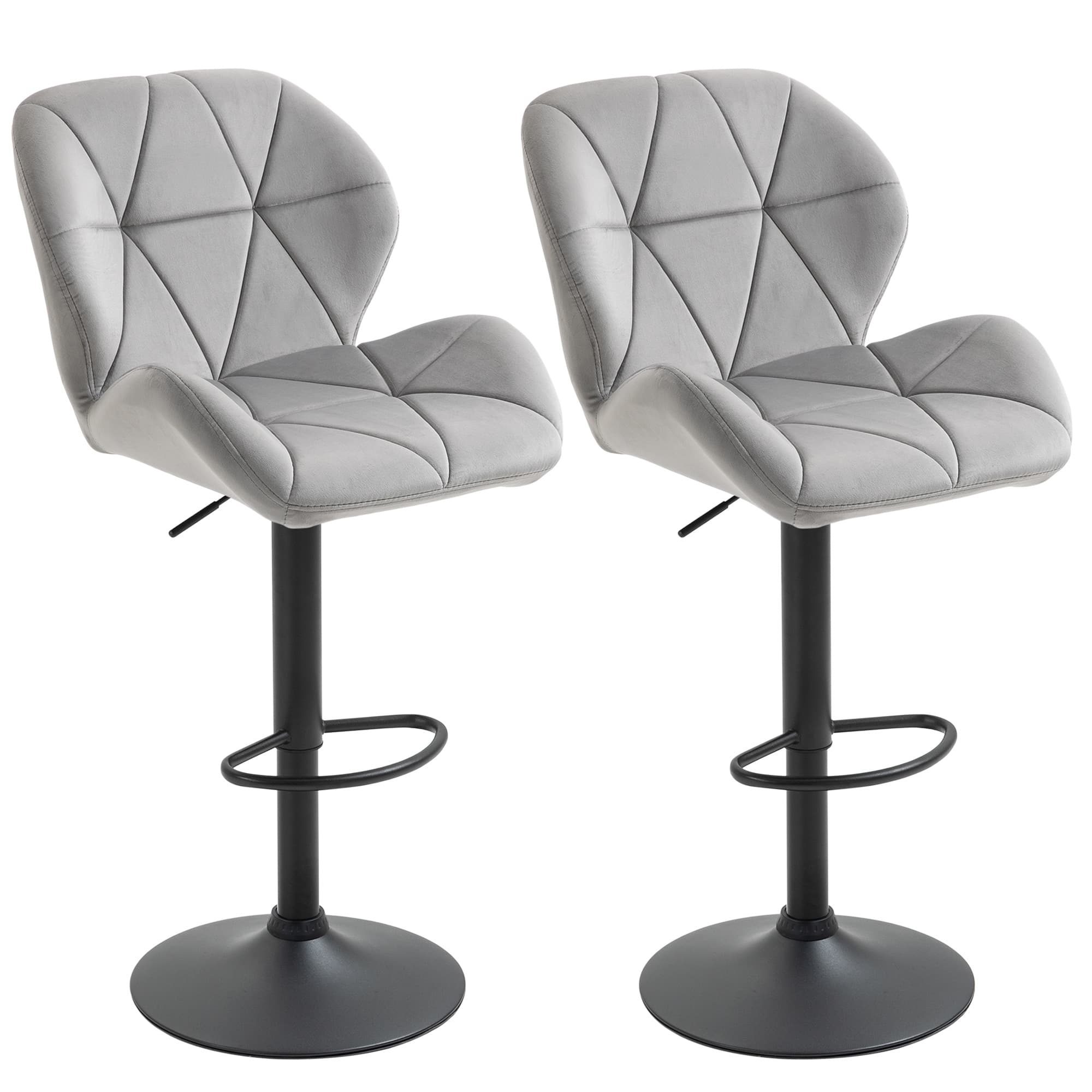 Effortless Comfort: Light Grey Velvet Adjustable Bar Stools