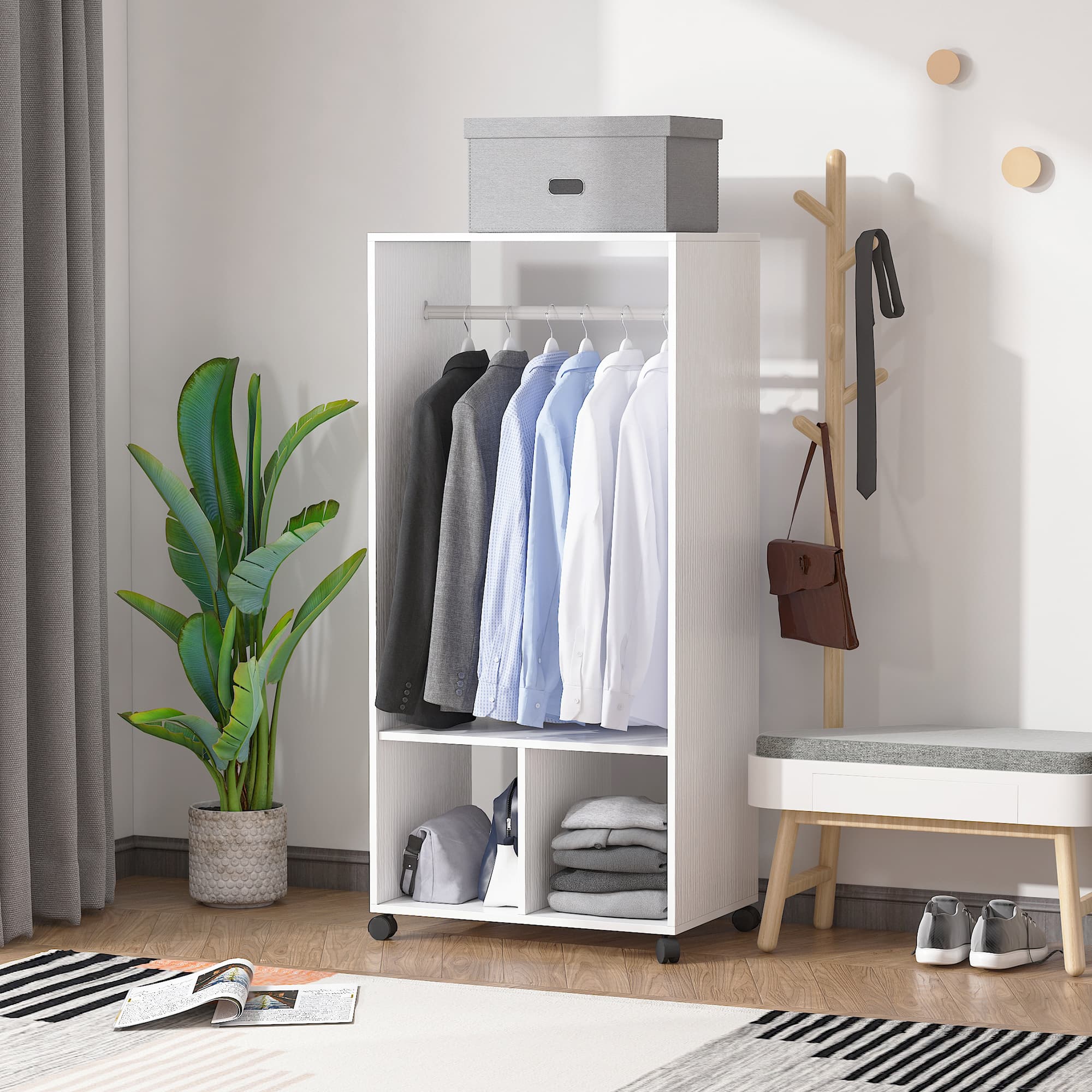 Effortless Storage: White Open Wardrobe on Wheels - image 4