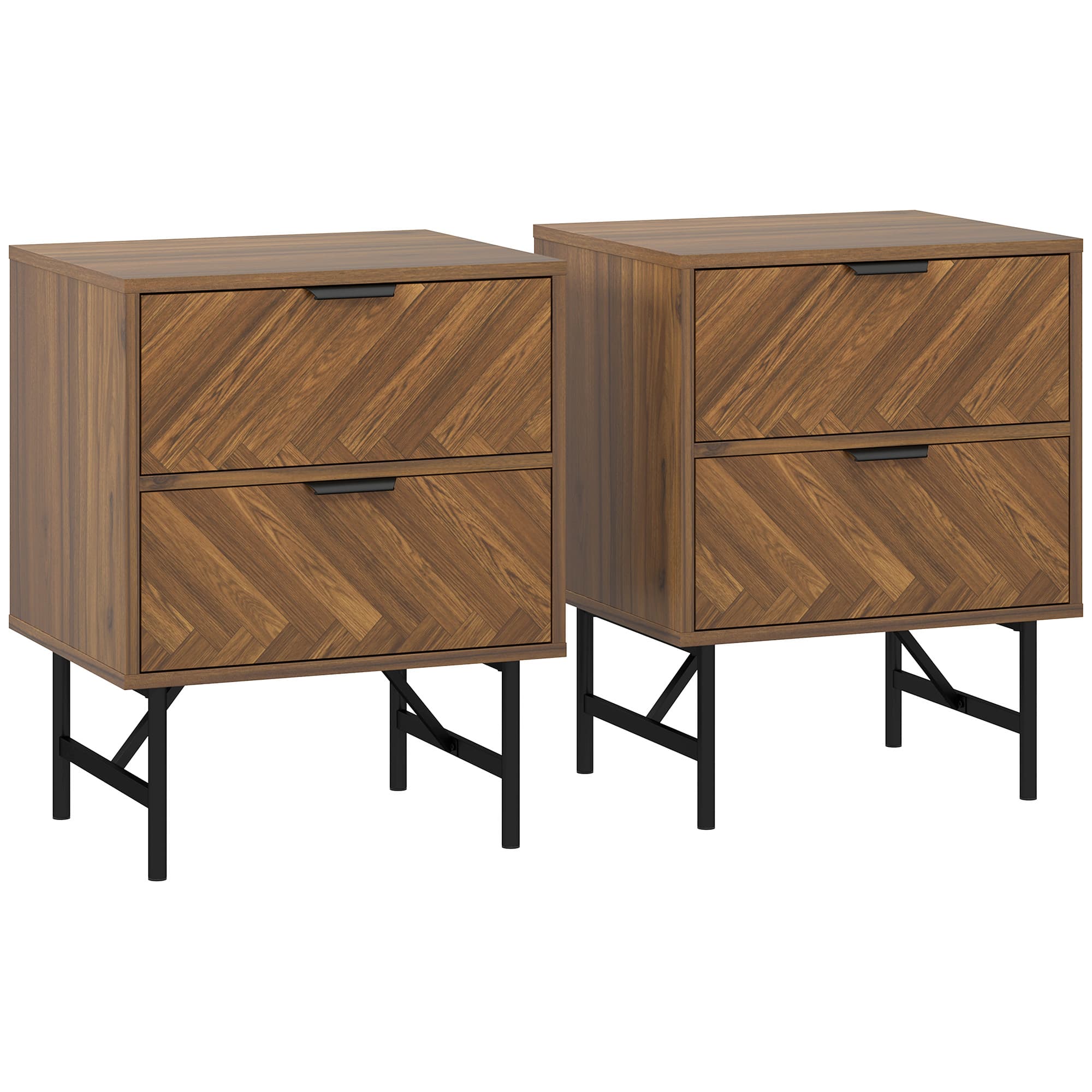 Transform Your Bedroom with Walnut Herringbone Bedside Tables - Walnut Brown
