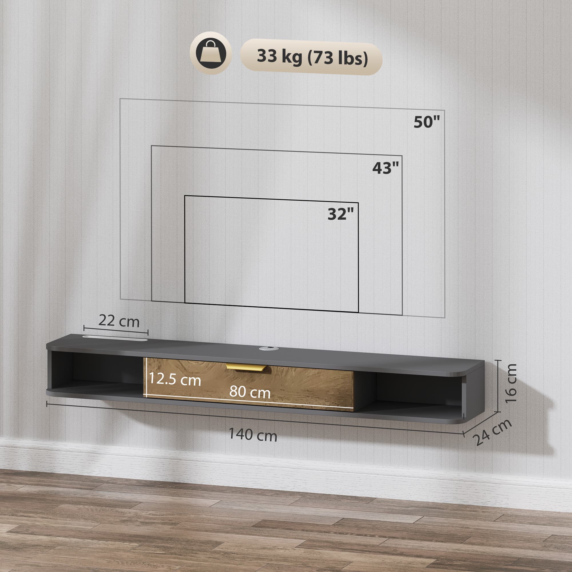 Wall-Mounted TV Stand with Open Shelves and Storage Door - image 9
