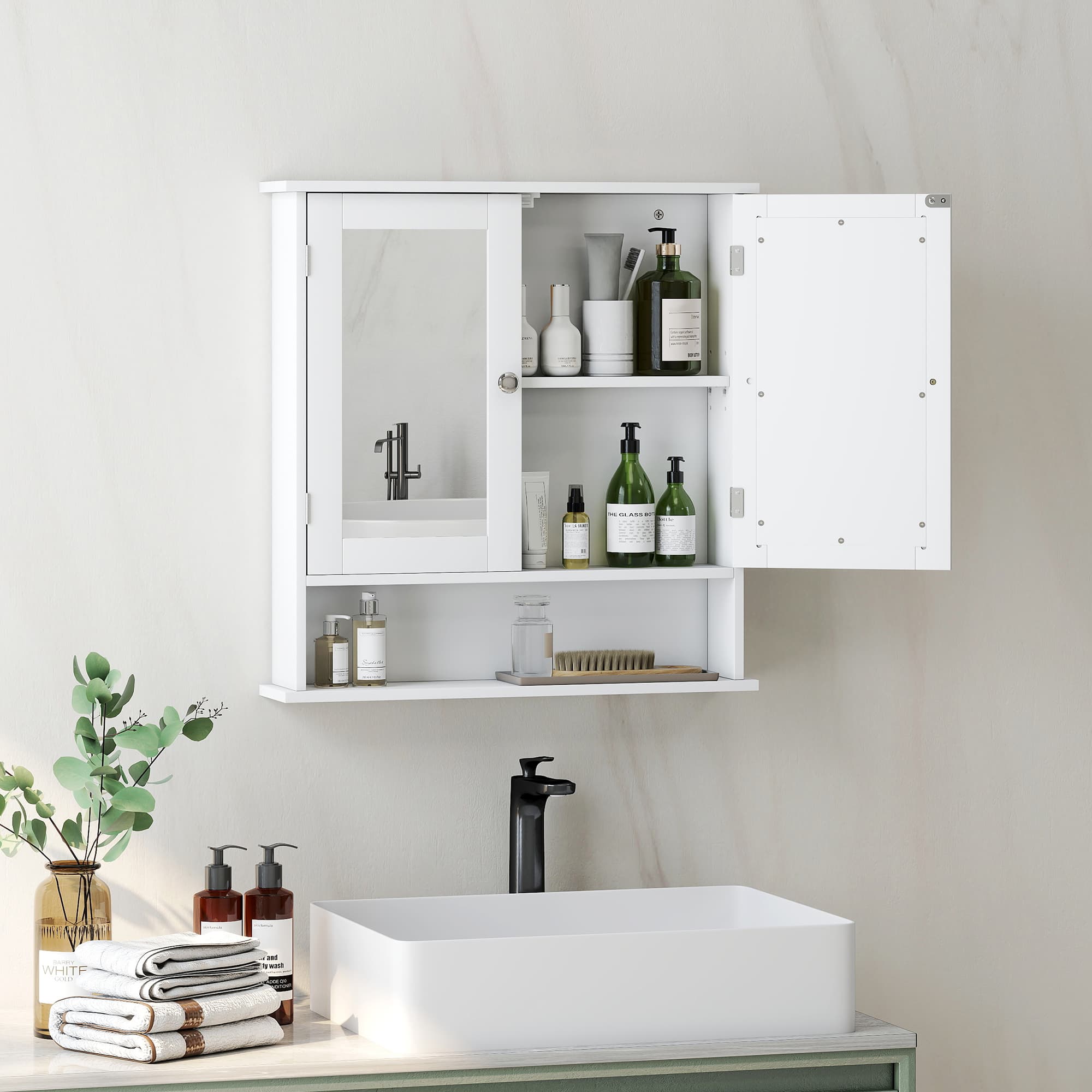 White Bathroom Mirror Cabinet with Adjustable Storage - image 5