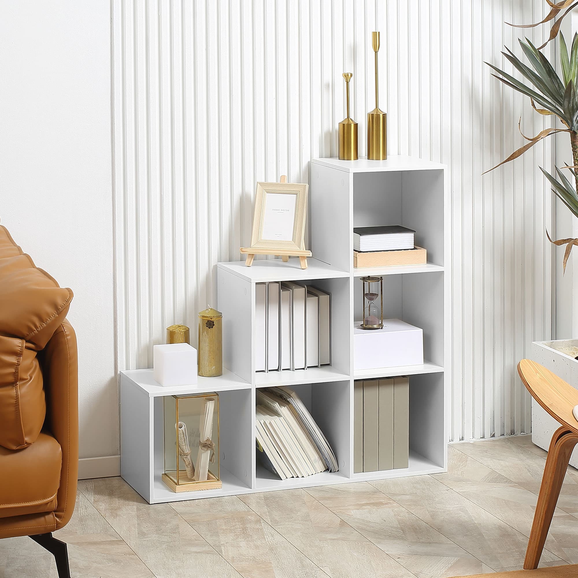 Modern White 6-Cube Step Bookcase for Effortless Storage - image 2