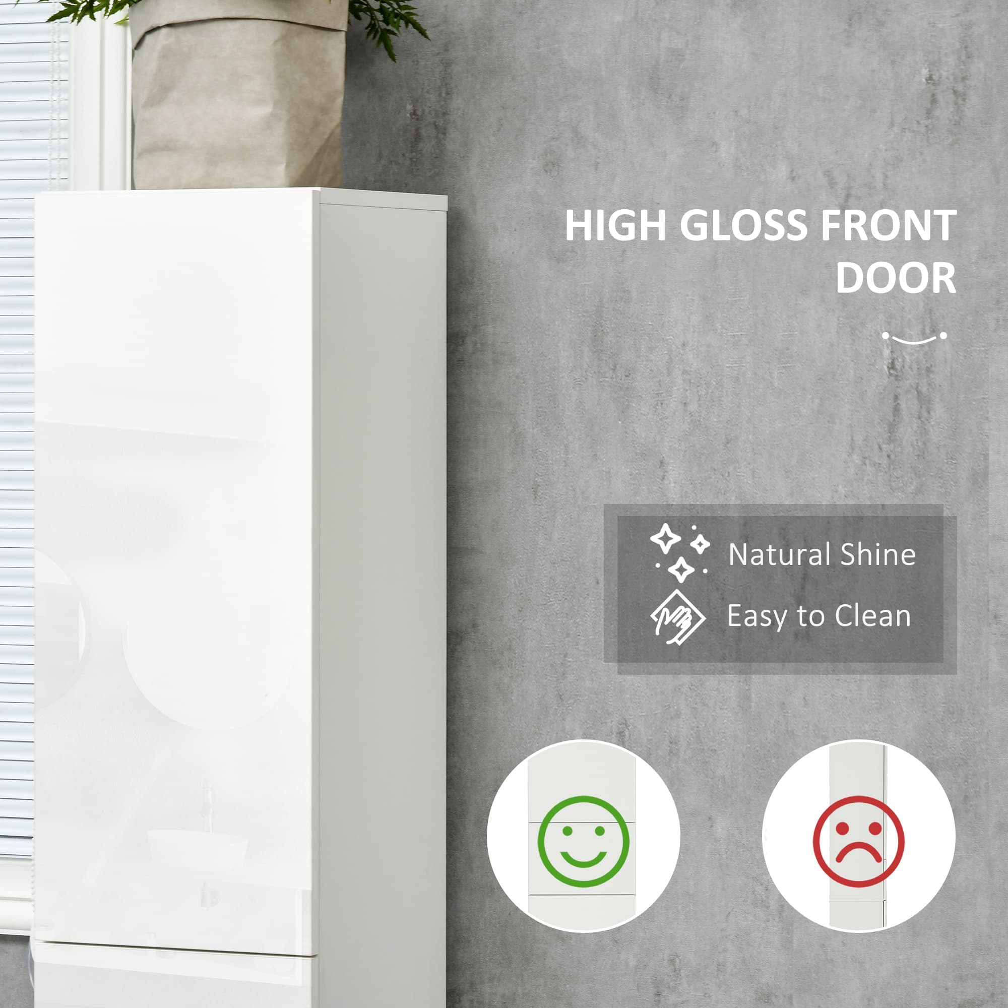 Kleankin Tall White High Gloss Bathroom Storage Cabinet - image 1