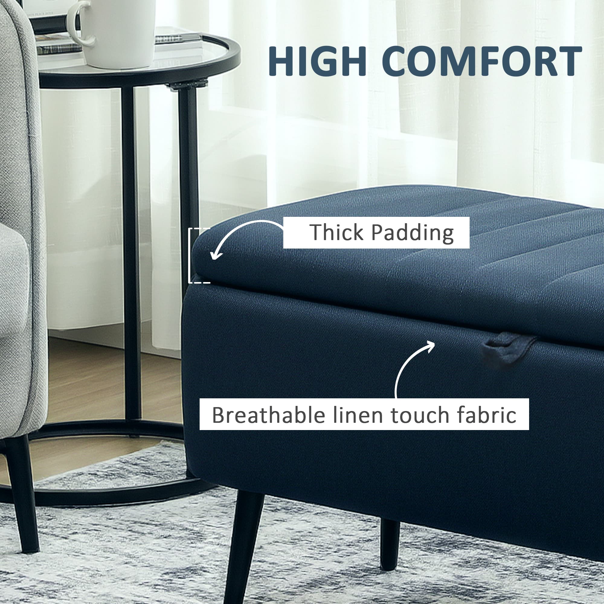 Effortless Storage: Dark Blue Linen-Look Ottoman Bench - image 5