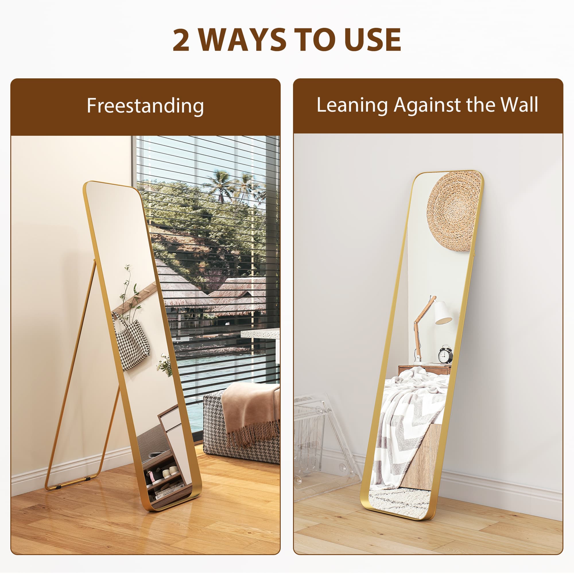 Full-Length Floor Mirror with Gold Frame and Easel Stand - image 9