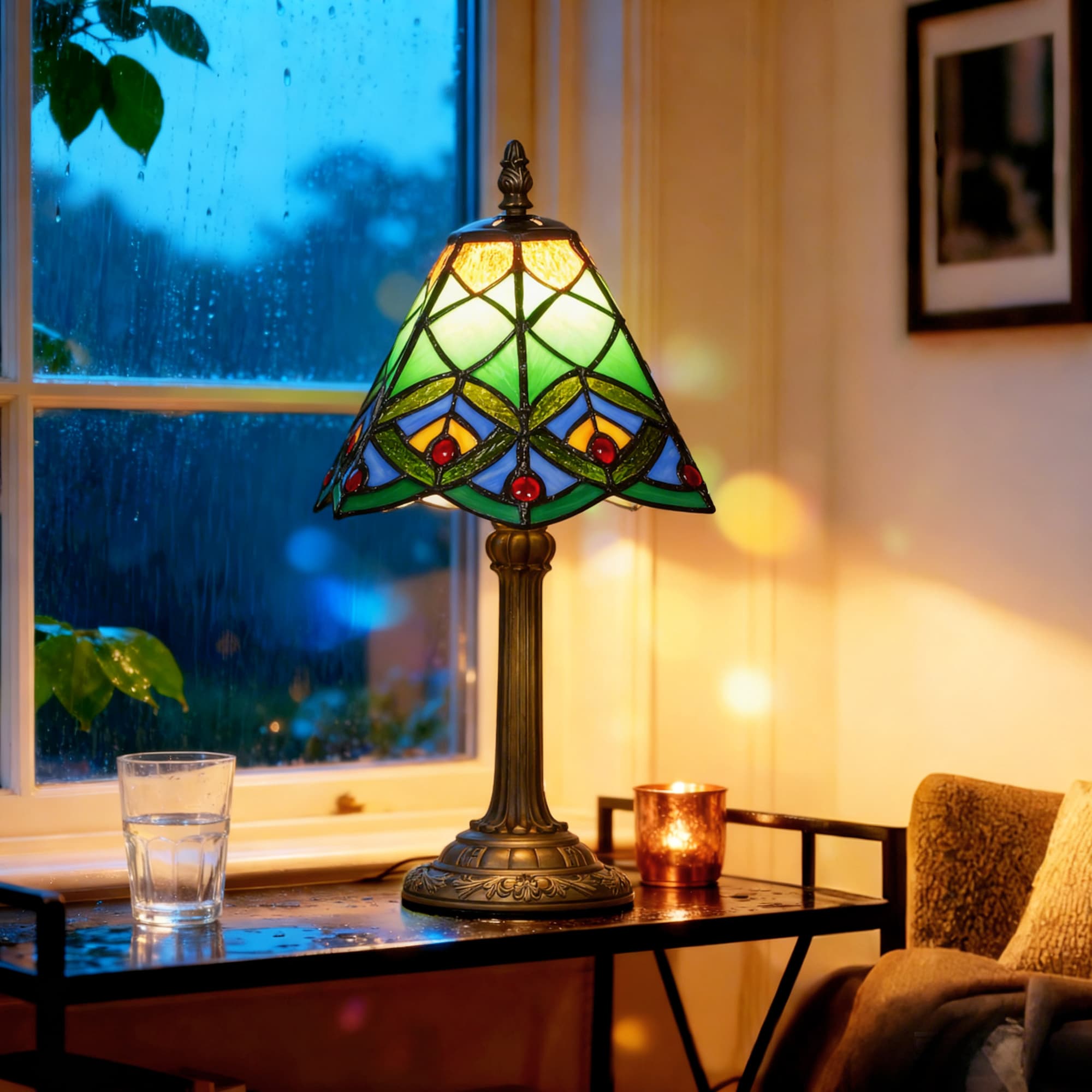 Green stained glass table lamp for warm accent light - image 3