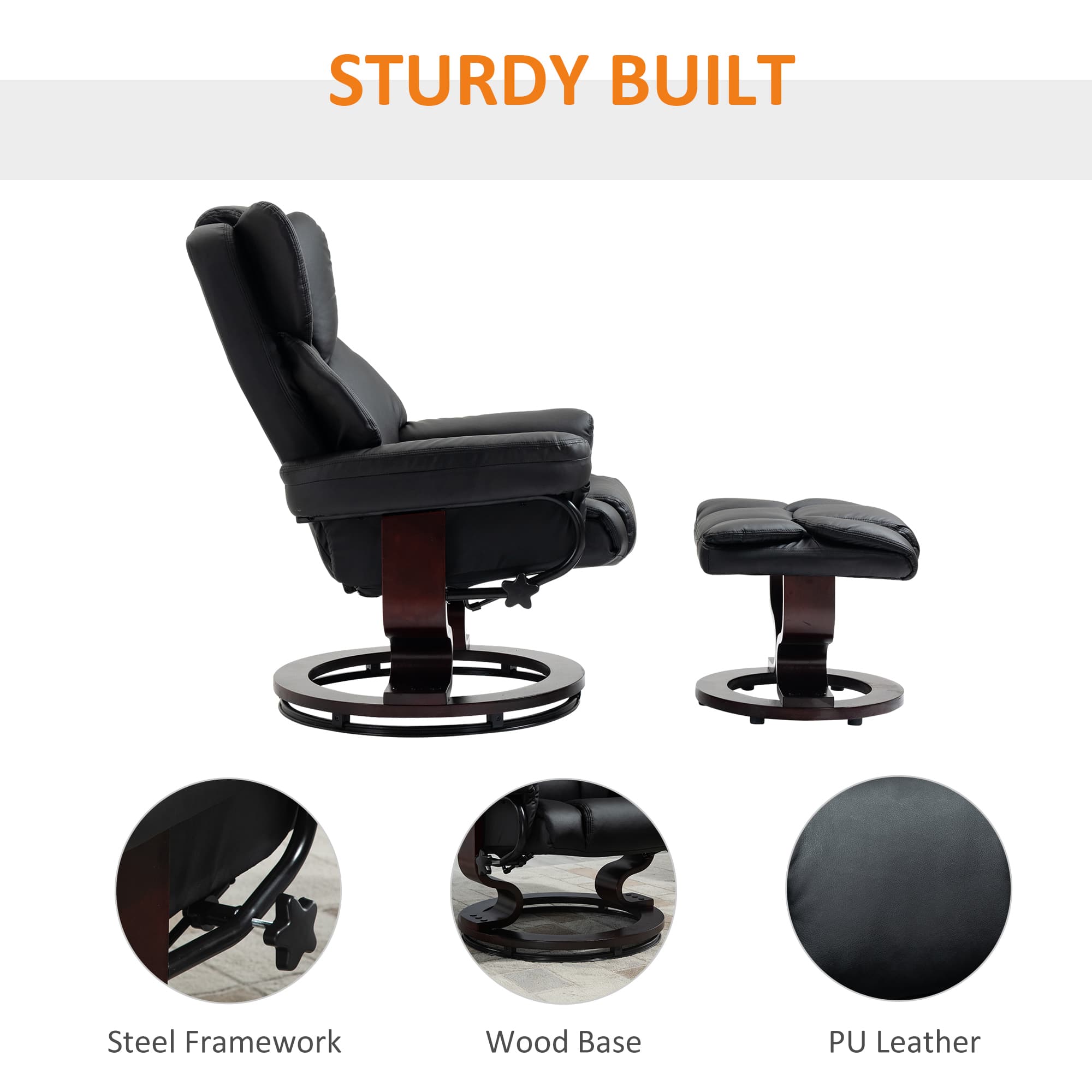 Relax Effortlessly: Black Swivel Recliner & Footstool Set - image 1