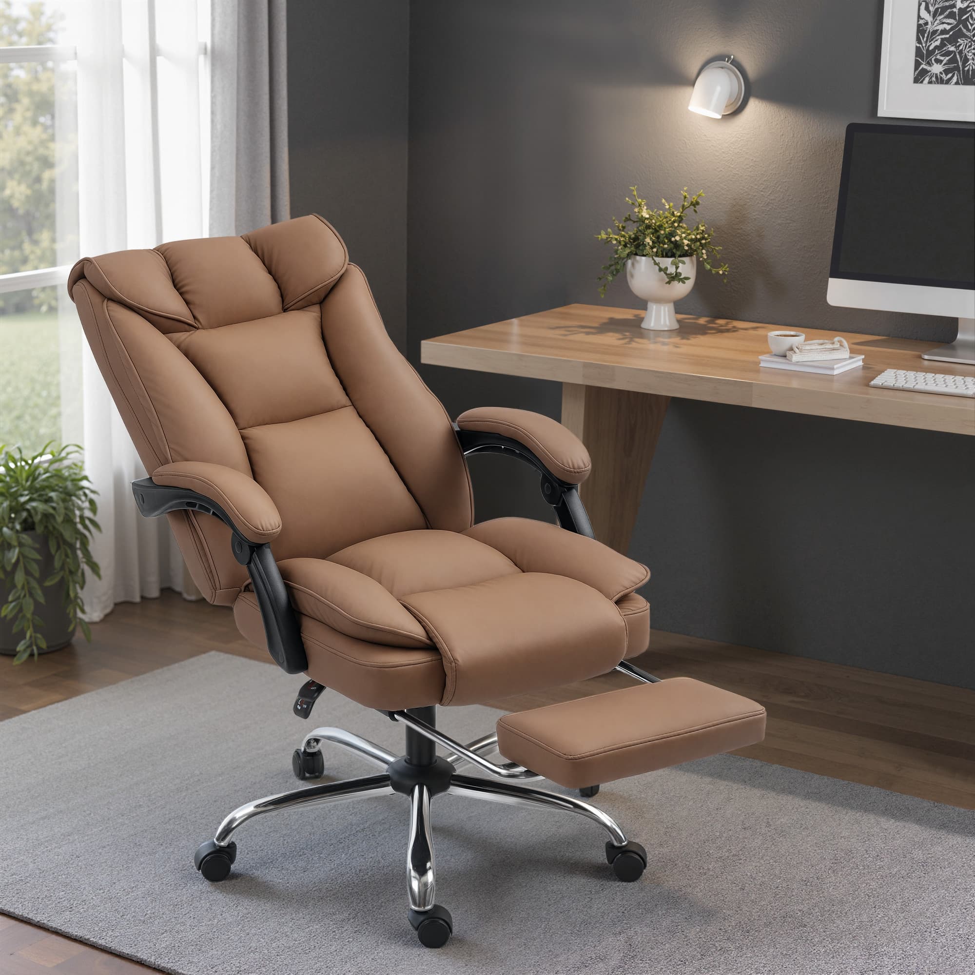 Premium Brown Reclining Office Chair with Built-In Footrest - image 4