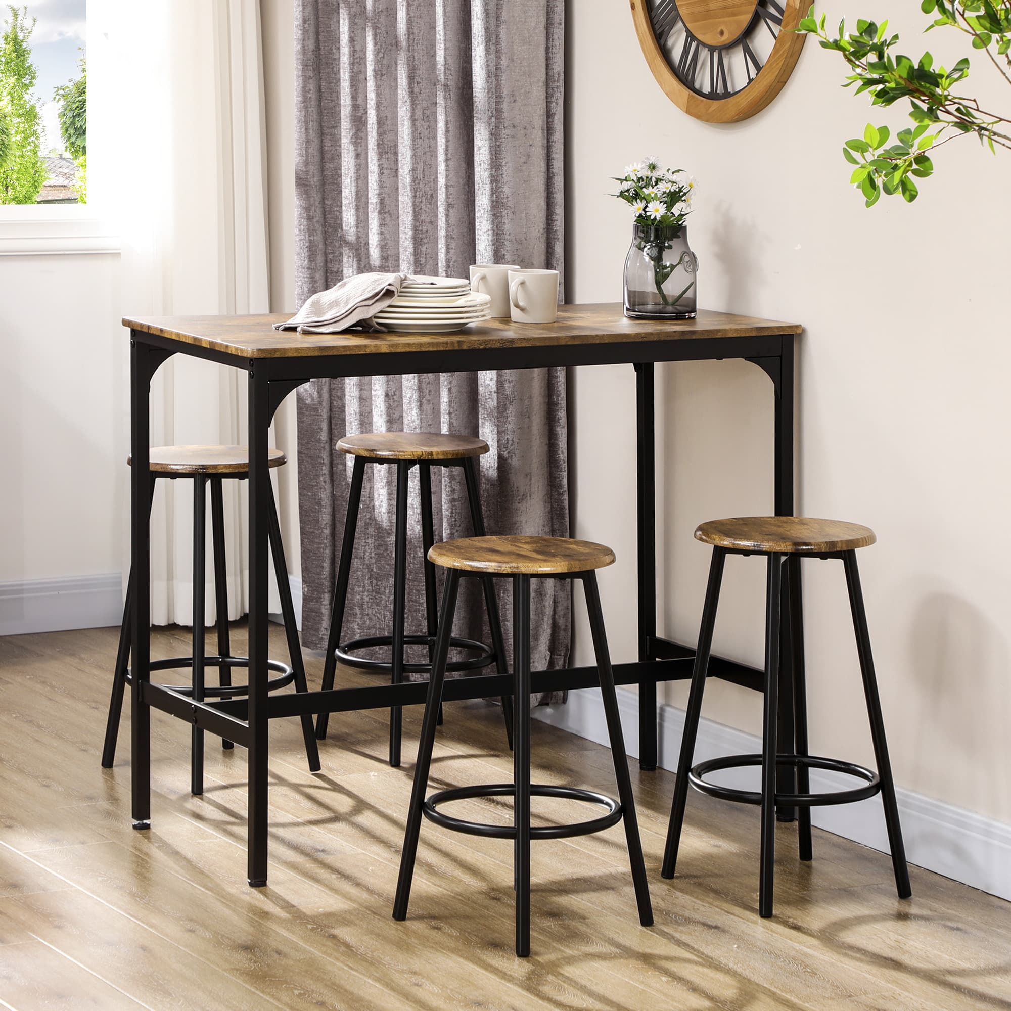 Space-Saving 5-Piece Industrial Breakfast Bar Table Set - image 3