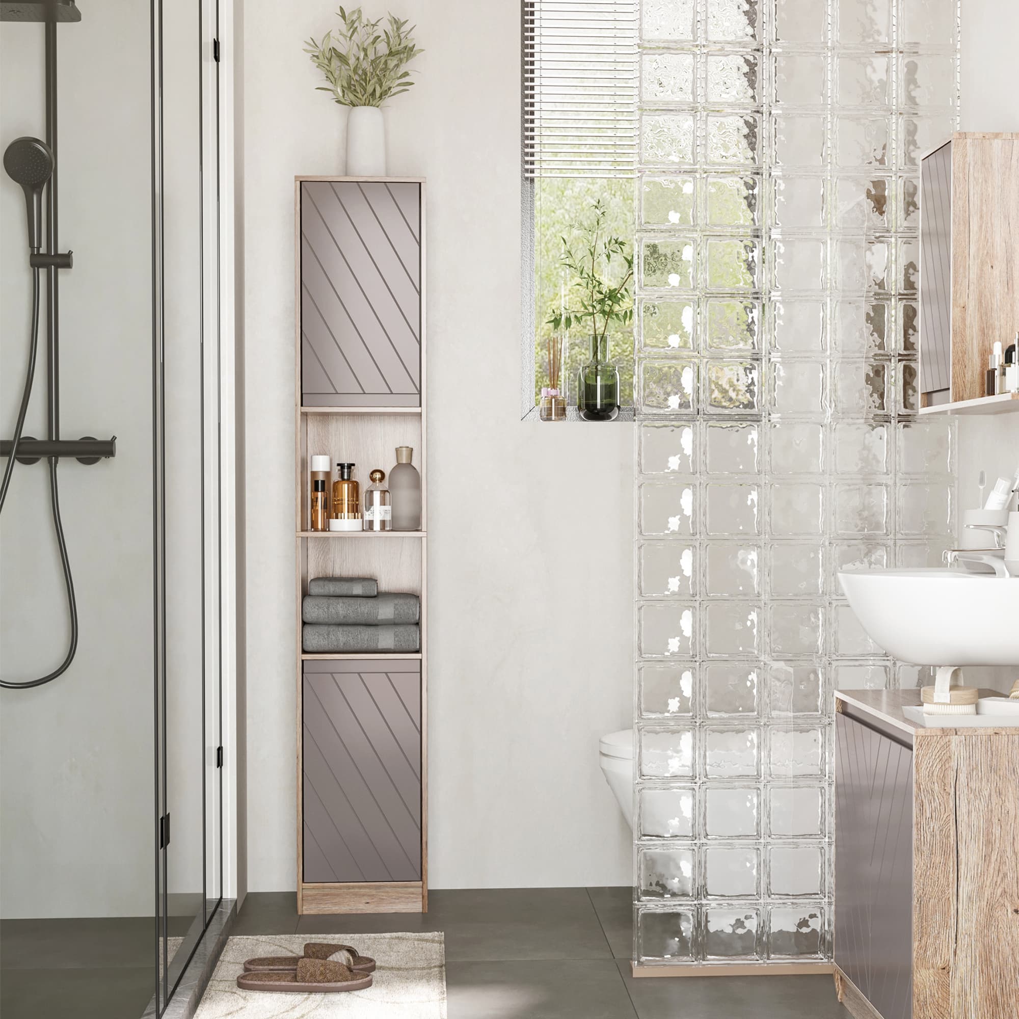 Transform Small Spaces with this Slim Grey & Oak Bathroom Cabinet - image 5