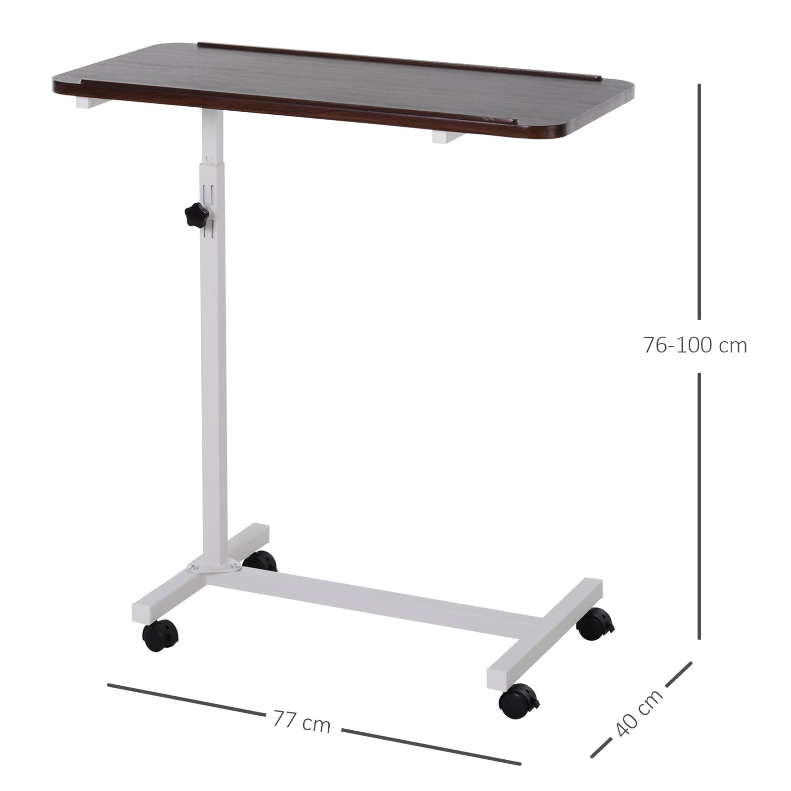 Height Adjustable Over-Bed Table on Wheels — Dark Brown Top, White Frame - image 9