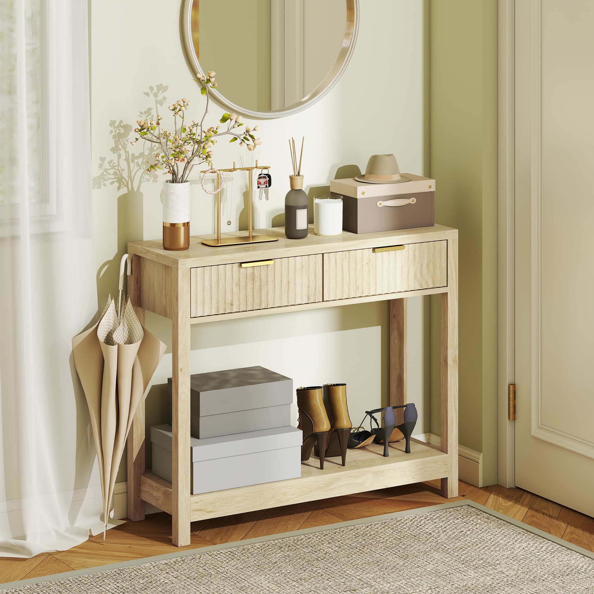 Natural Wood Fluted Console Table for Narrow Hallways - image 5