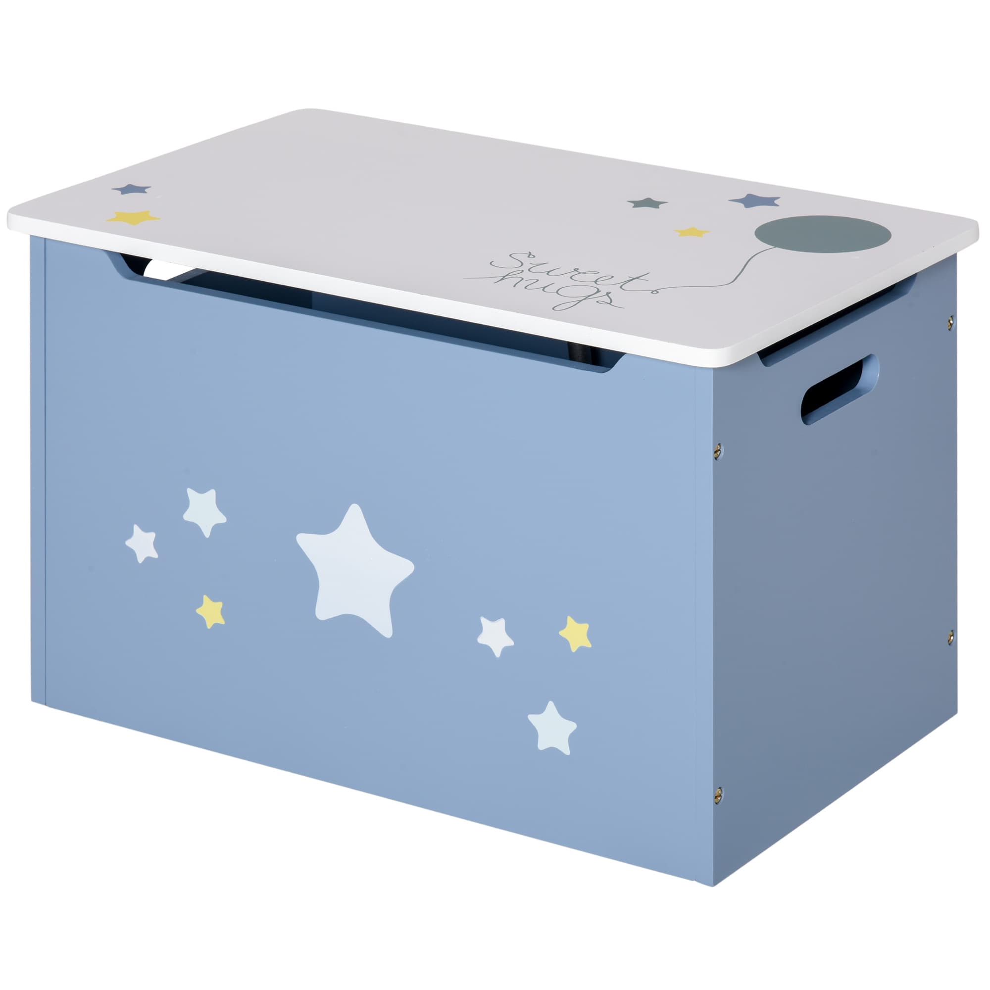 Children's Blue Wooden Toy Chest with Safety Hinge and Star Lid - image 8