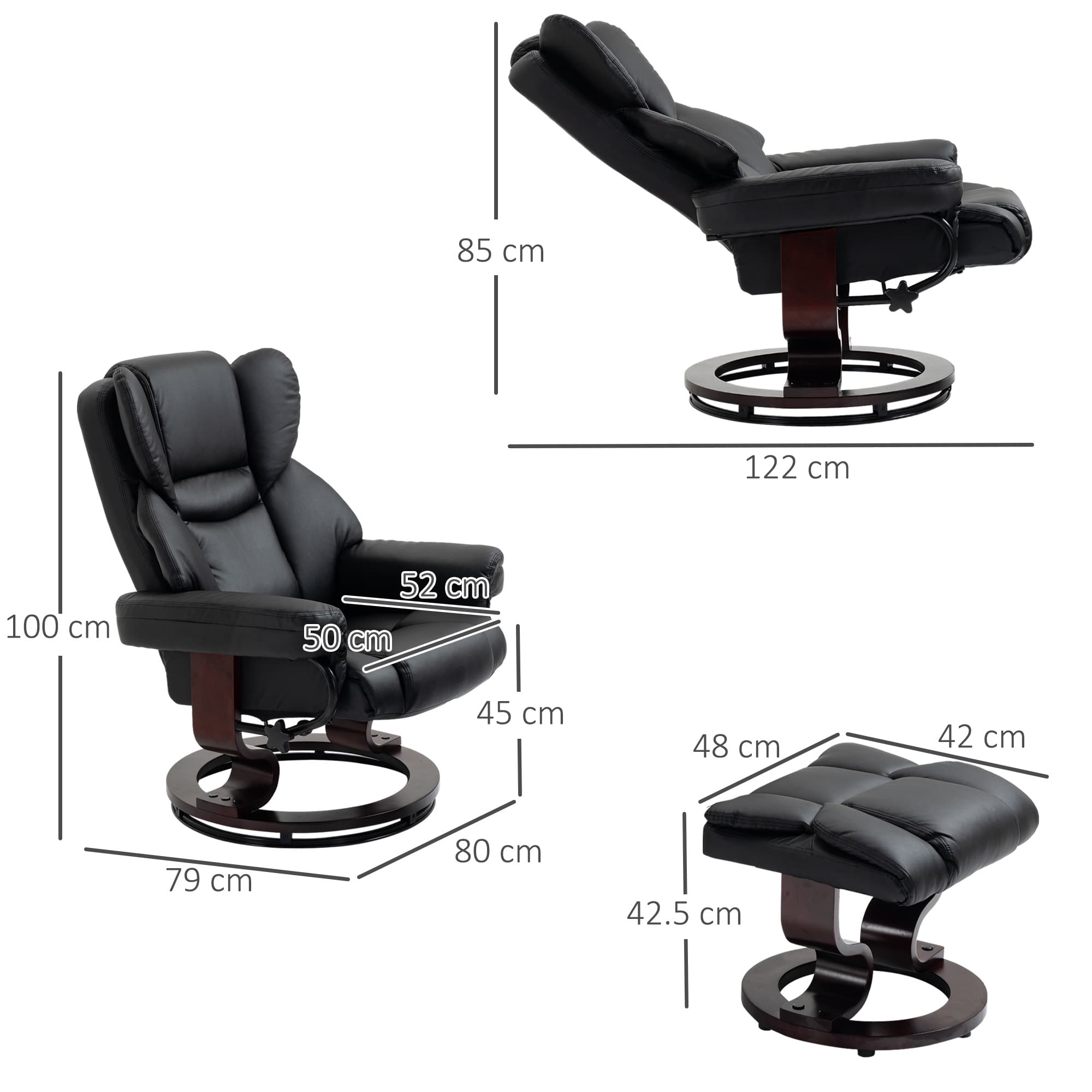 Relax Effortlessly: Black Swivel Recliner & Footstool Set - image 4