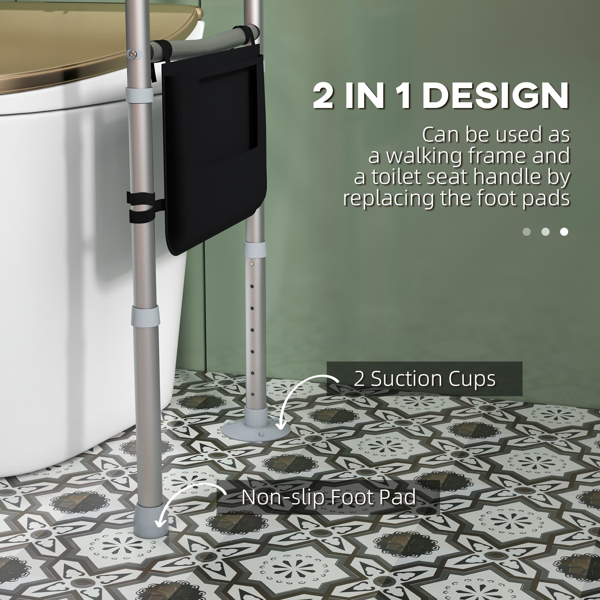 Free-Standing Toilet Frame with Adjustable Arms and Storage Pouch - image 6
