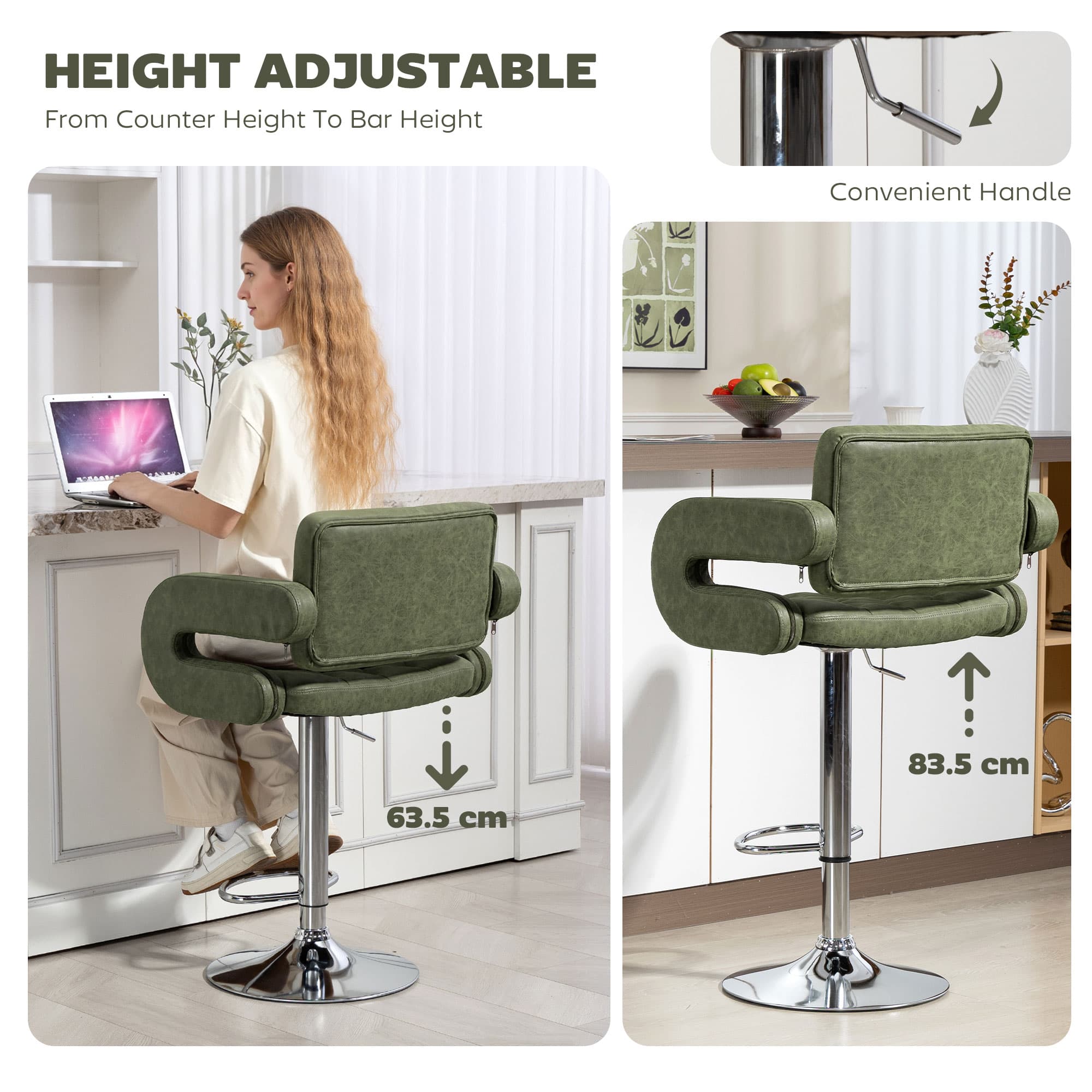 Premium Green Tufted Swivel Bar Stool with Armrests - image 2