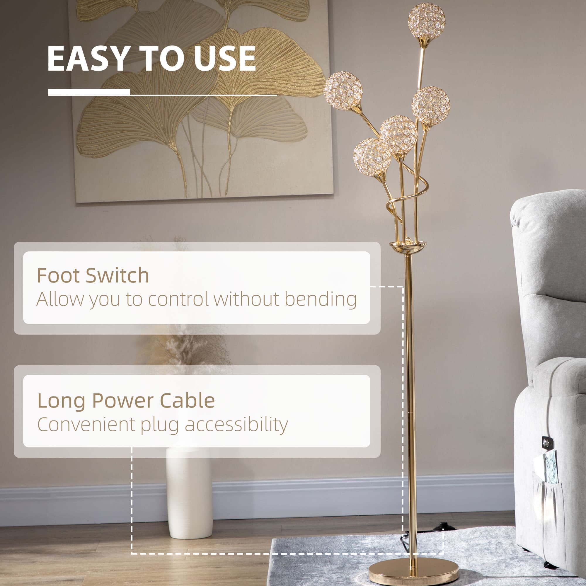 Transform Your Space with this 5-Light Crystal Floor Lamp - image 2