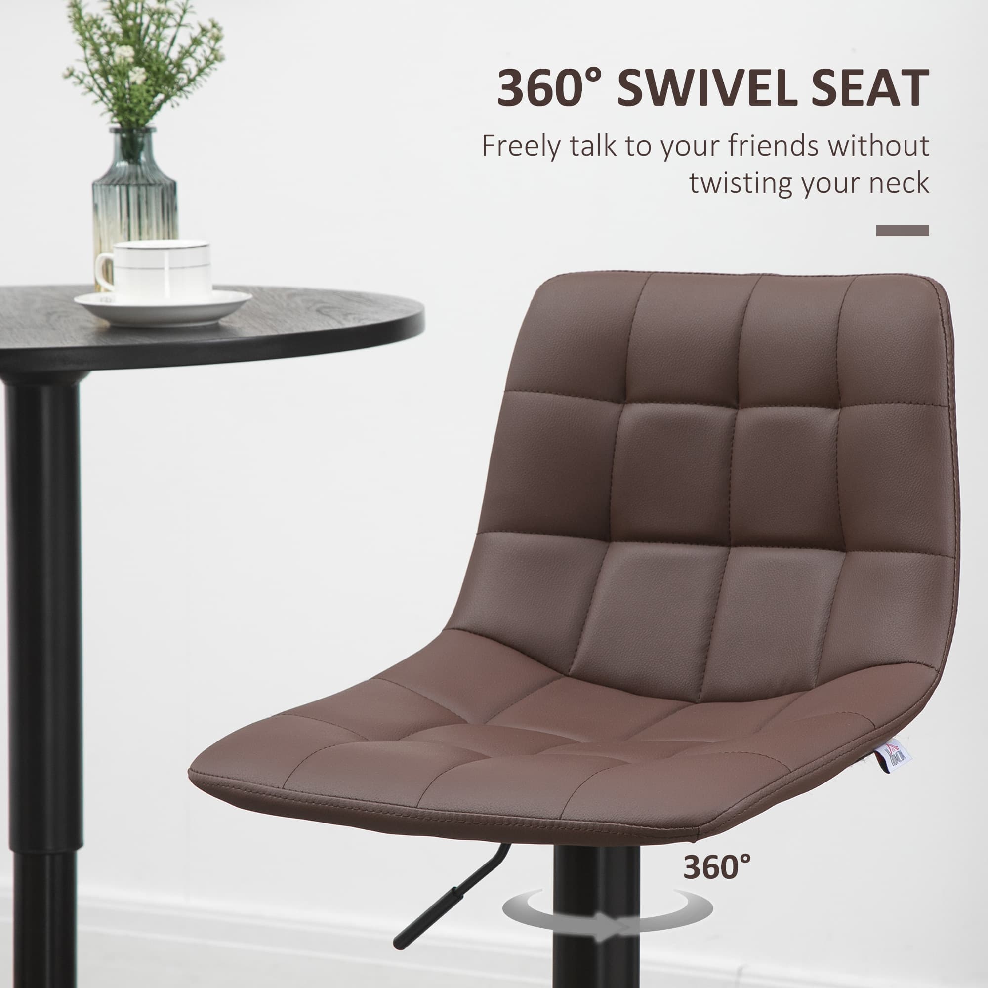 Premium Brown Quilted Adjustable Bar Stools - Set of Two - image 2