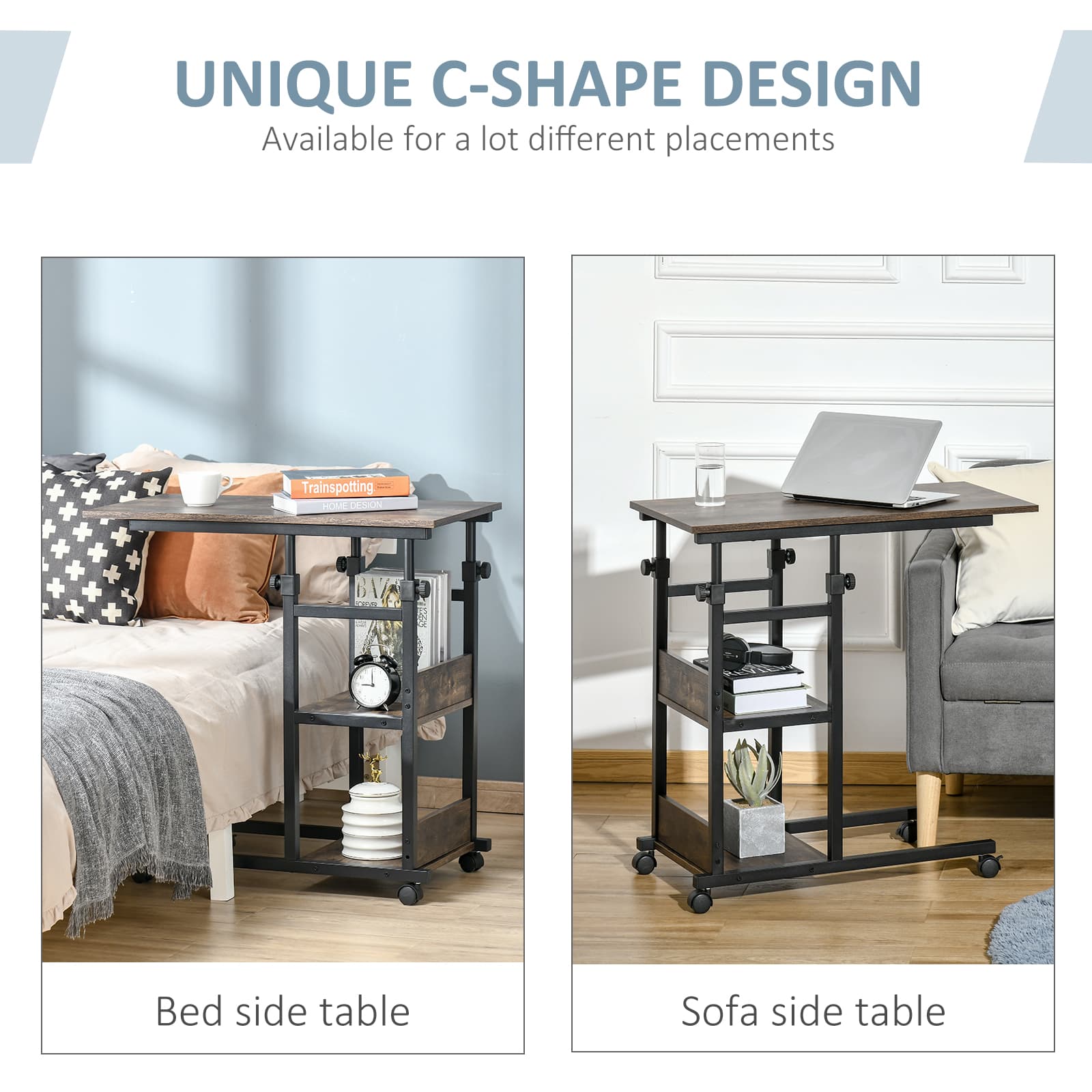 Effortless Storage: Industrial Mobile C-Shaped Side Table - image 4