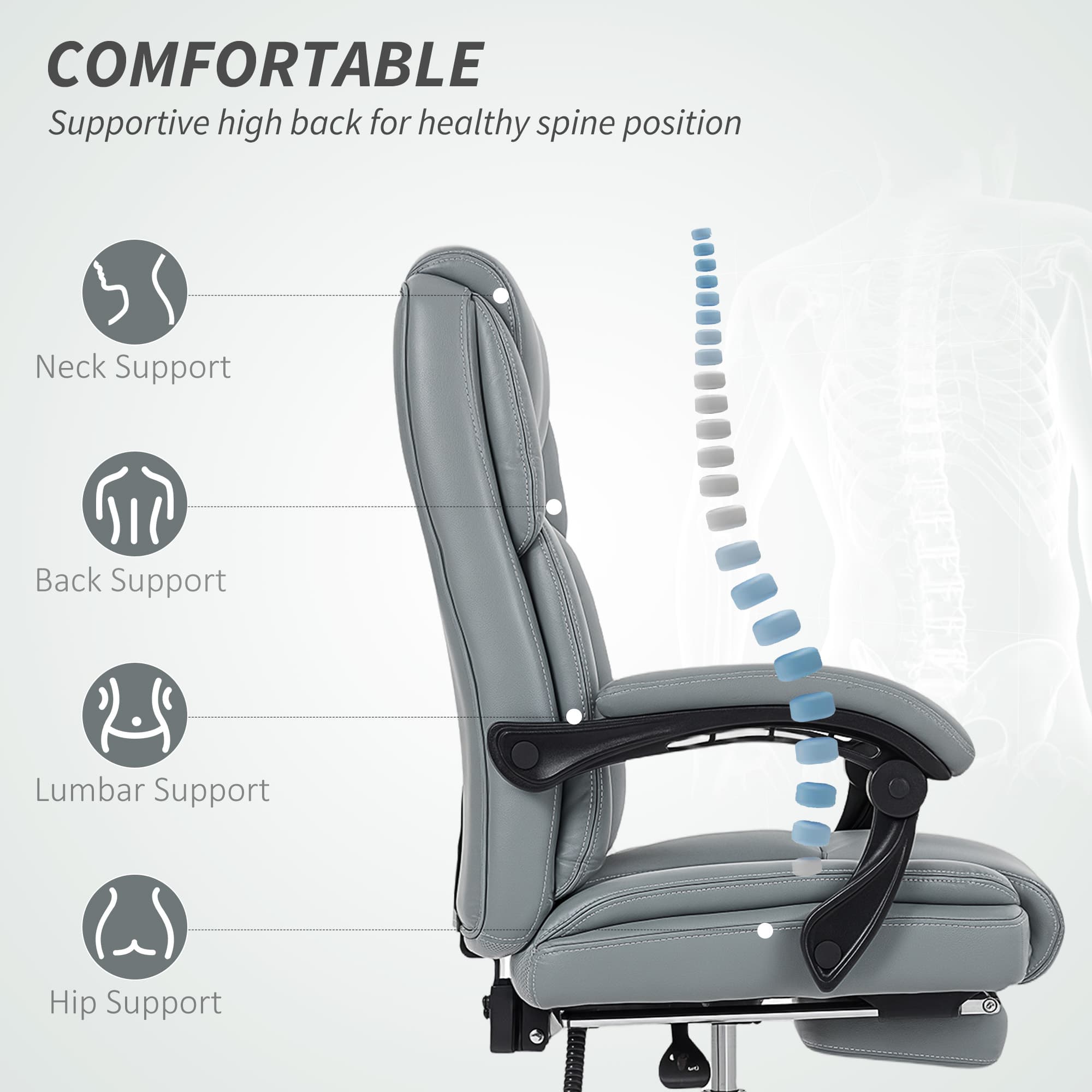 Effortless Comfort: Grey Reclining Office Chair with Footrest - image 1