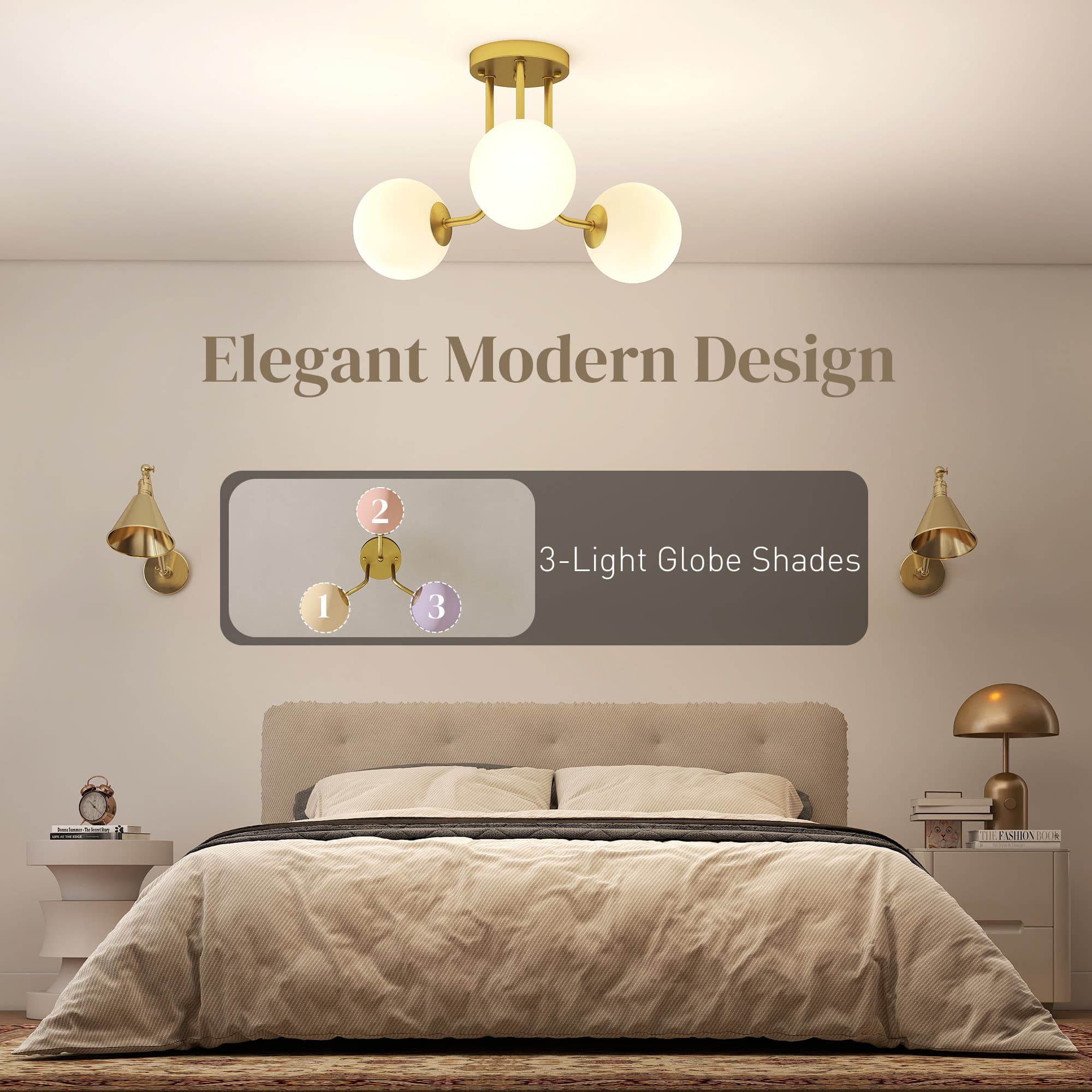 Three Globe Ceiling Light with Brushed Gold Arms - image 10