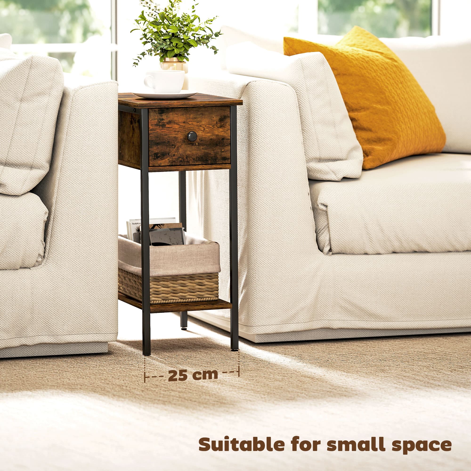 Slim Industrial Side Table with Drawer and Open Storage Shelf - image 6