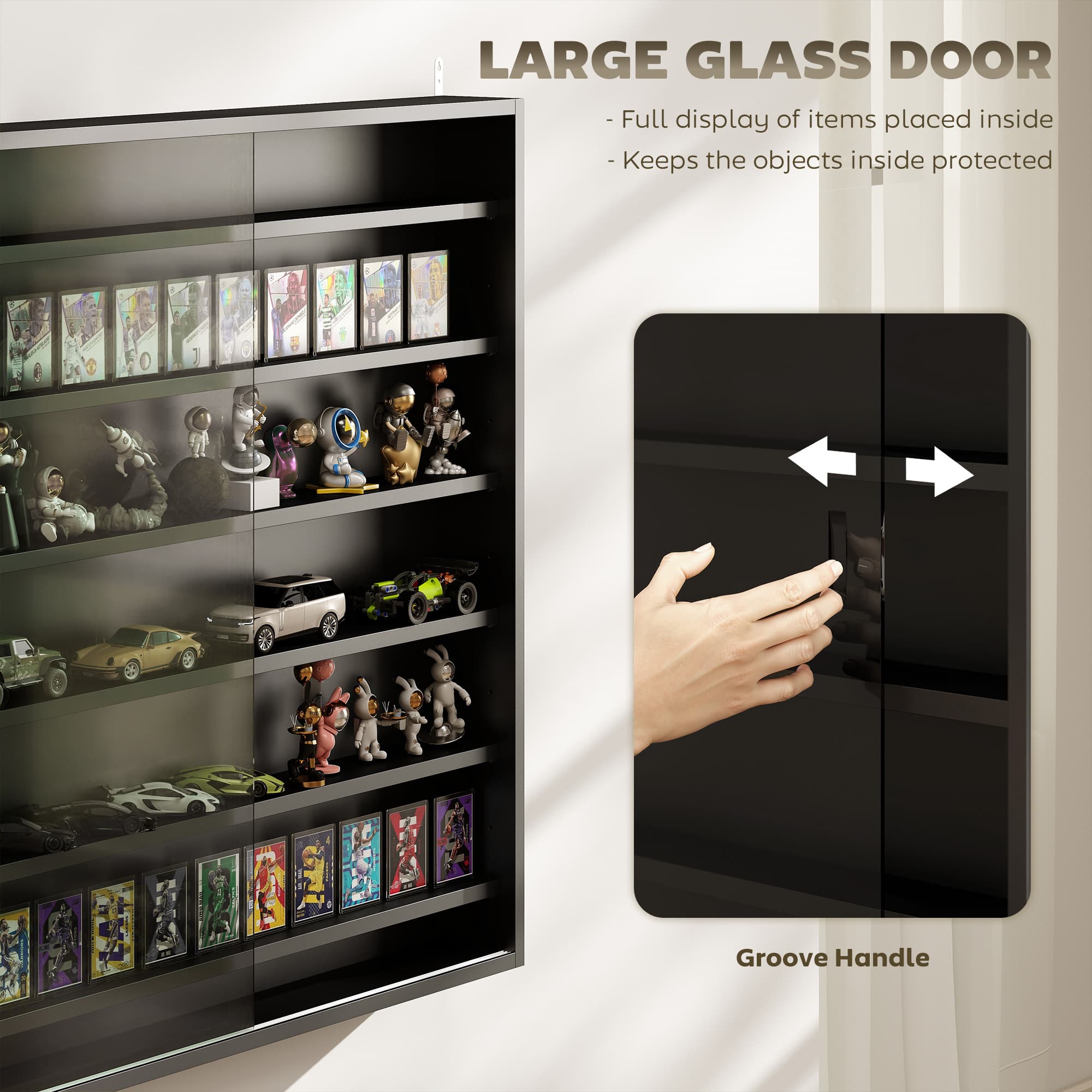 Black Wall-Mounted Glass Display Cabinet for Collectables - image 5