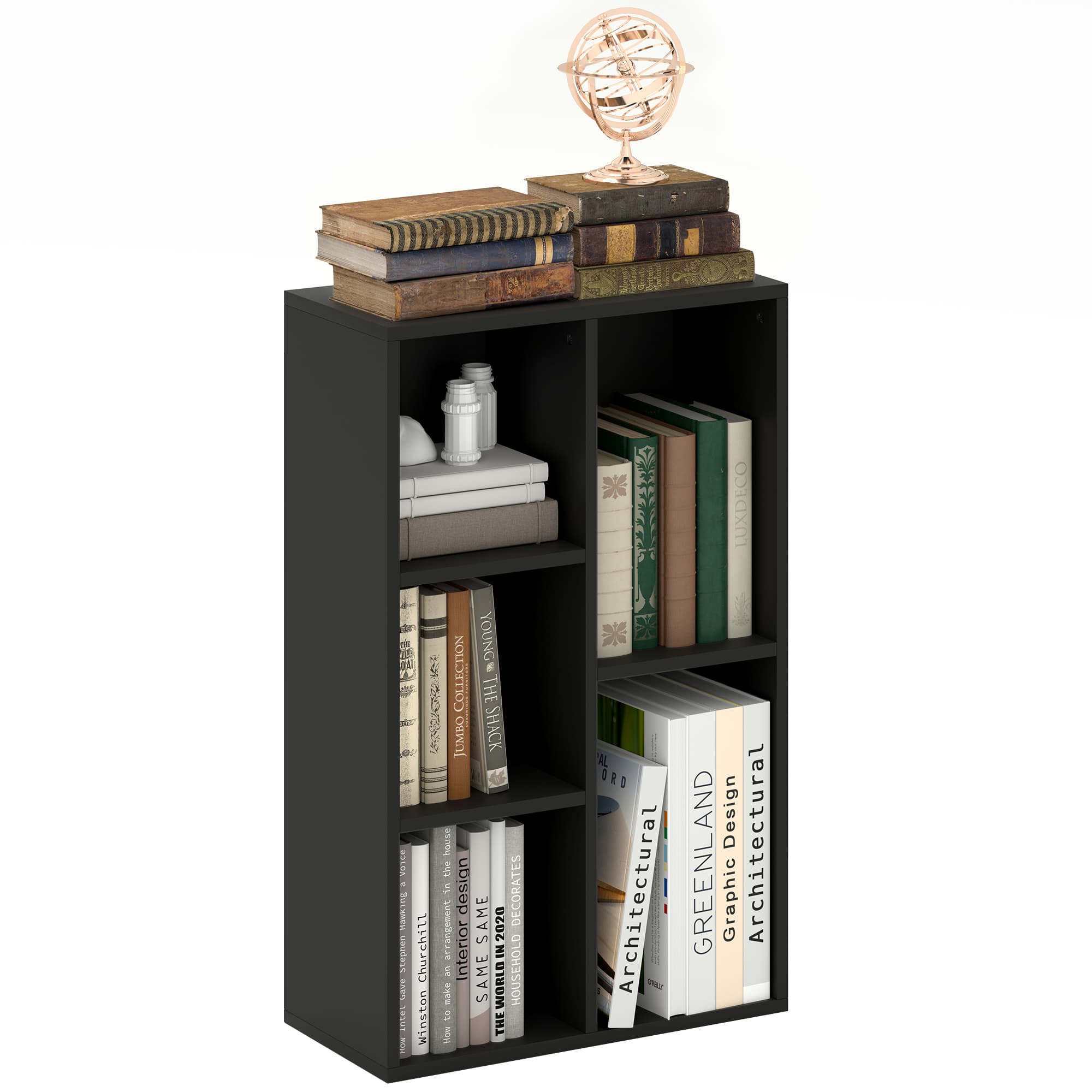 Five-Compartment Black Bookcase for Books and Display - image 7