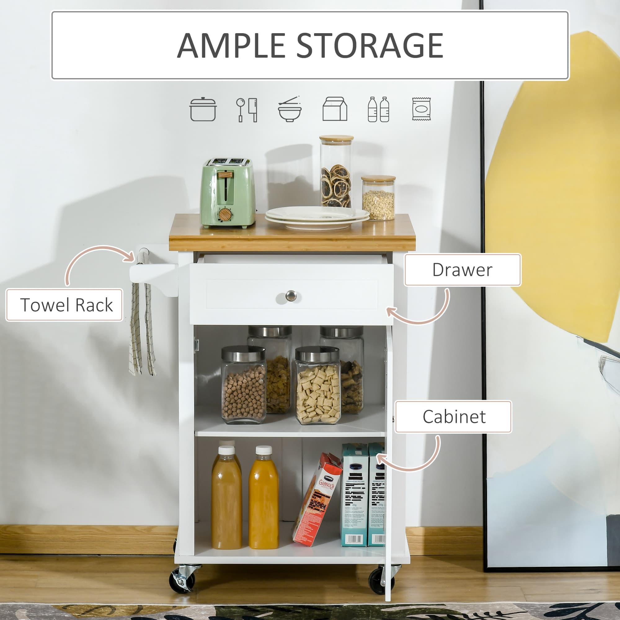 Effortless Kitchen Storage: White Wooden Island Trolley - image 1