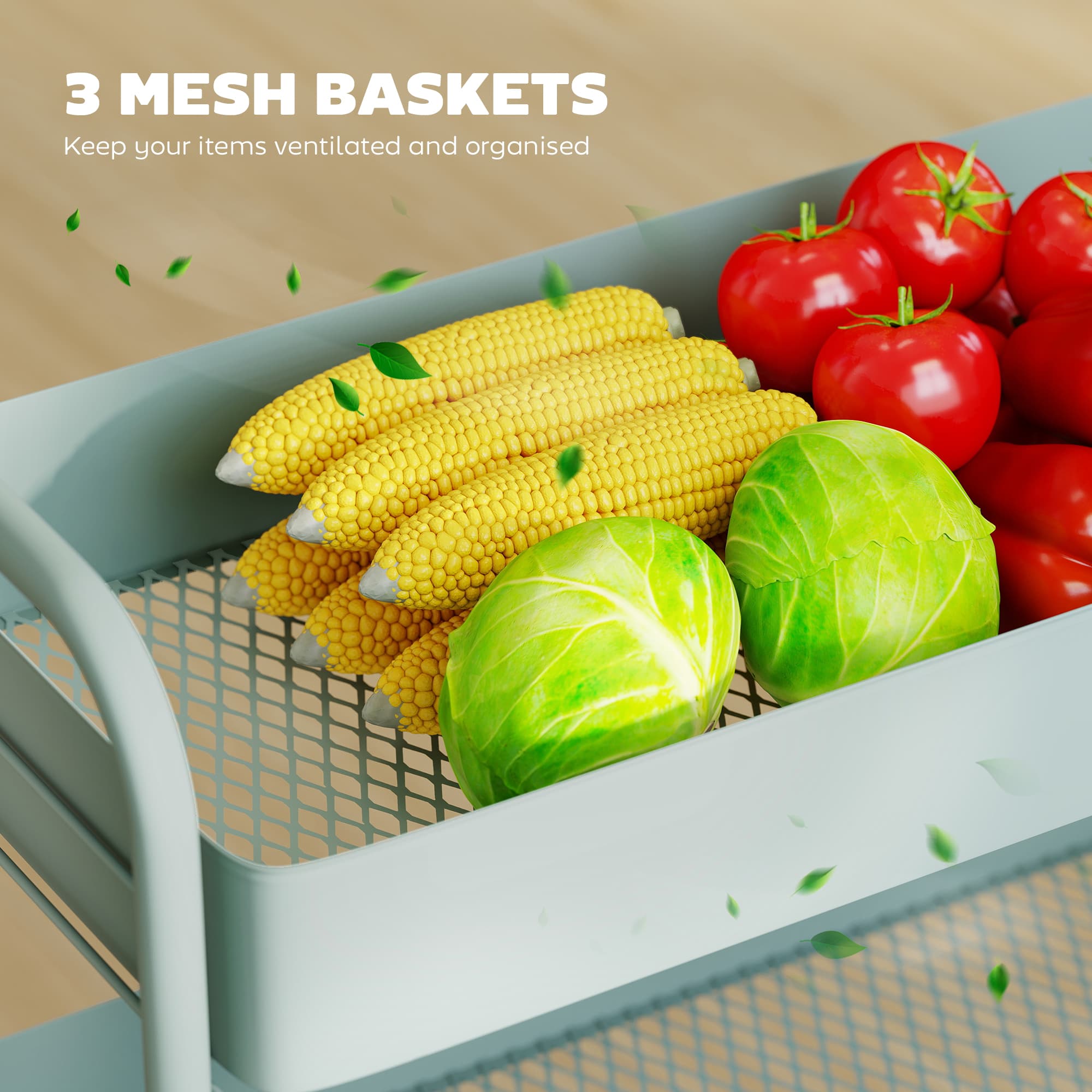 Light Green 3-Tier Storage Trolley for Flexible Rooms - image 3