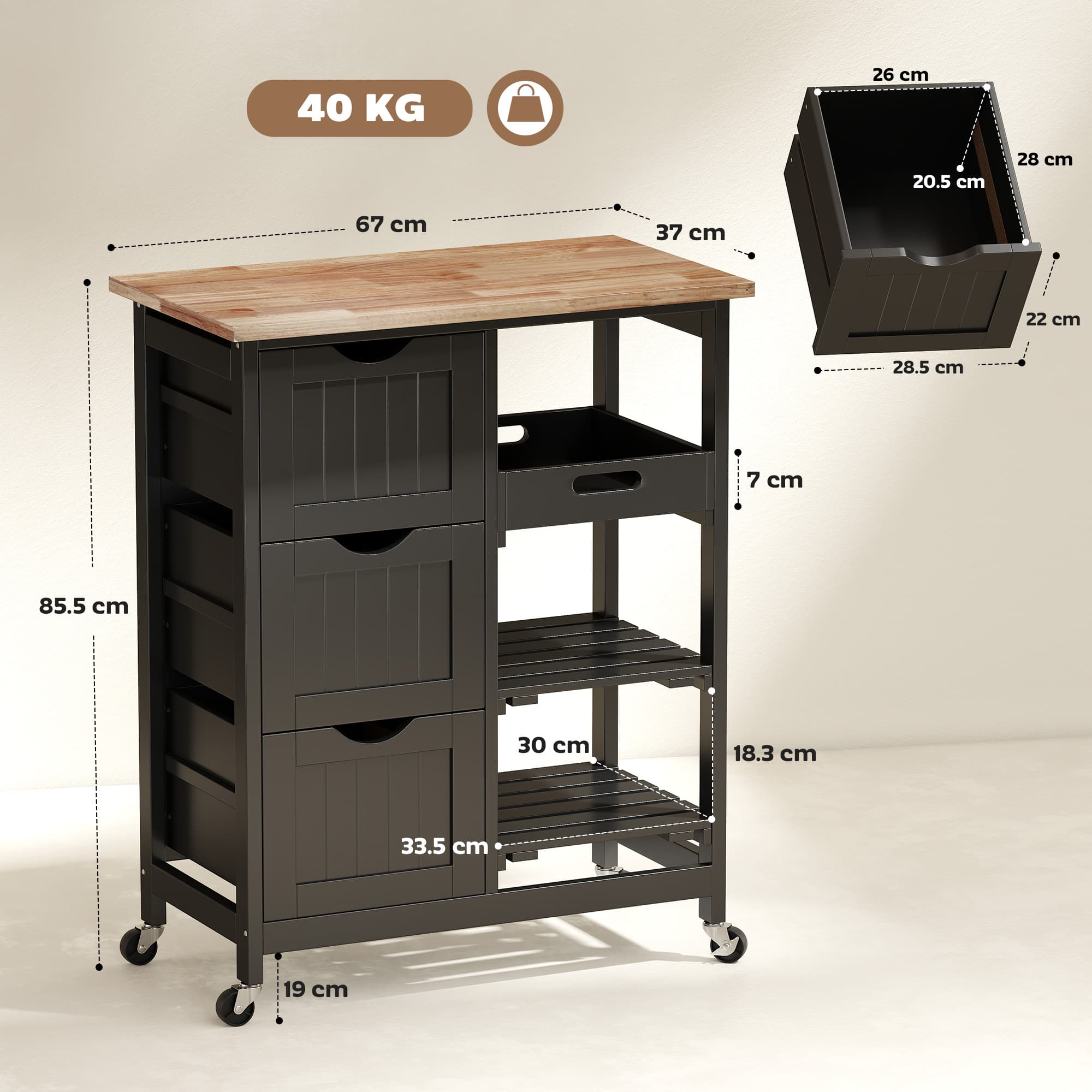 Transform Your Space with this Black Rolling Kitchen Cart - image 4