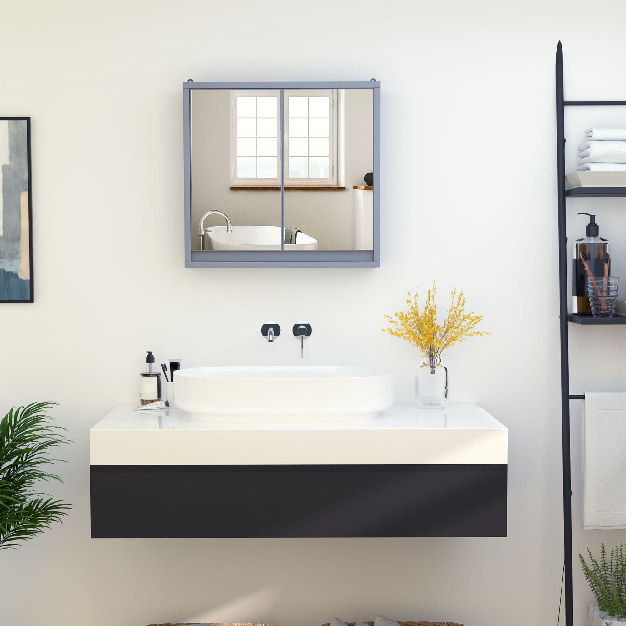 Grey Bathroom Mirror Cabinet with Adjustable Shelf - image 9
