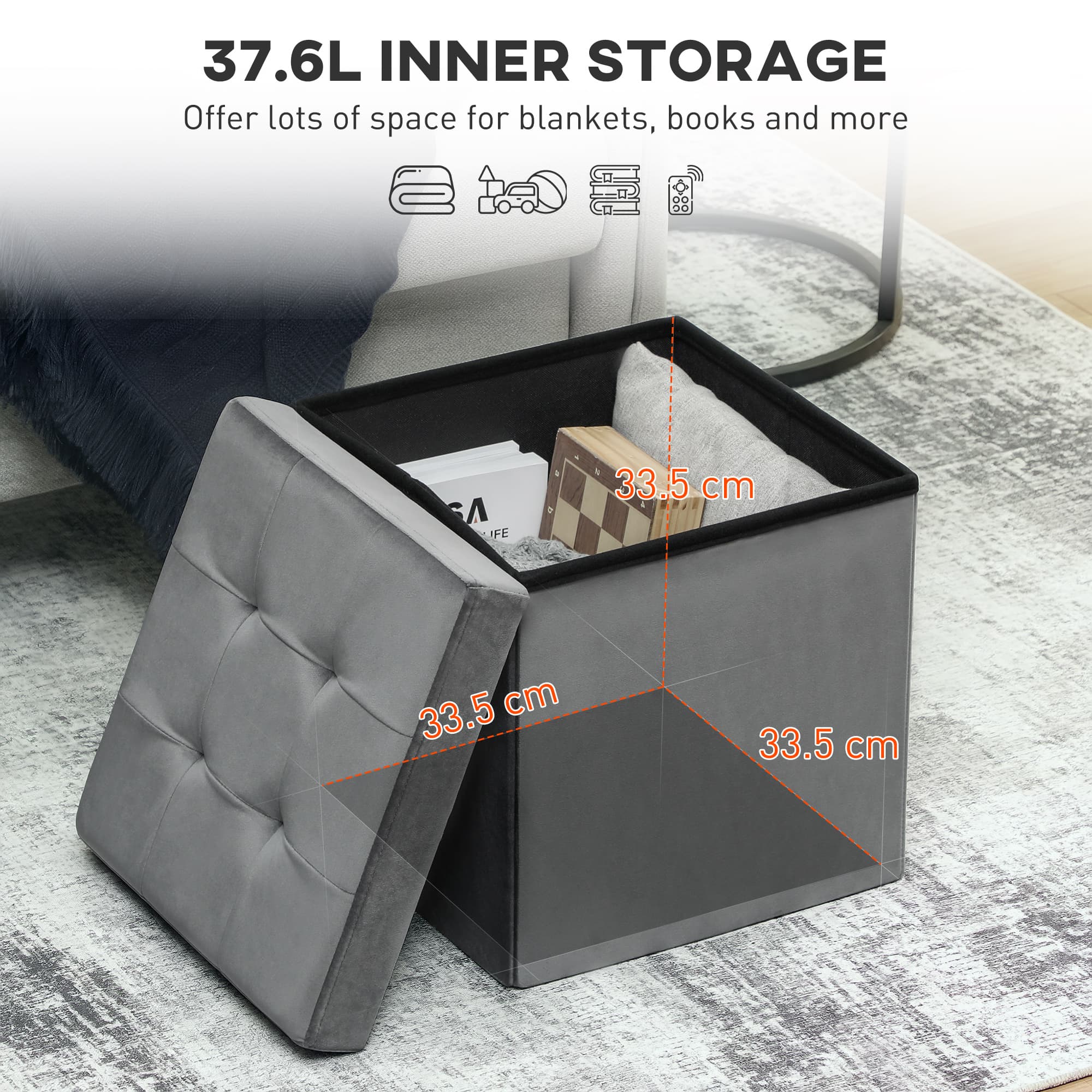 Grey Storage Ottoman for Seating, Feet and Clutter - image 6