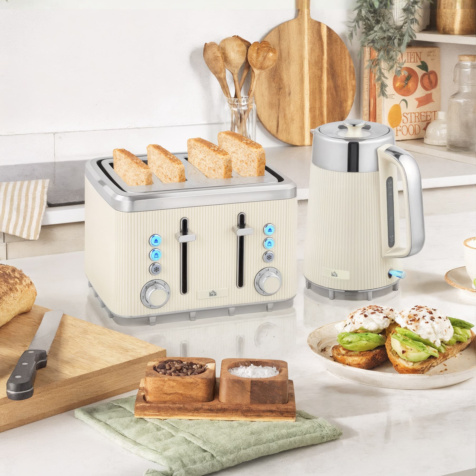 Effortless Mornings: Cream Kettle & 4-Slice Toaster Set - image 2