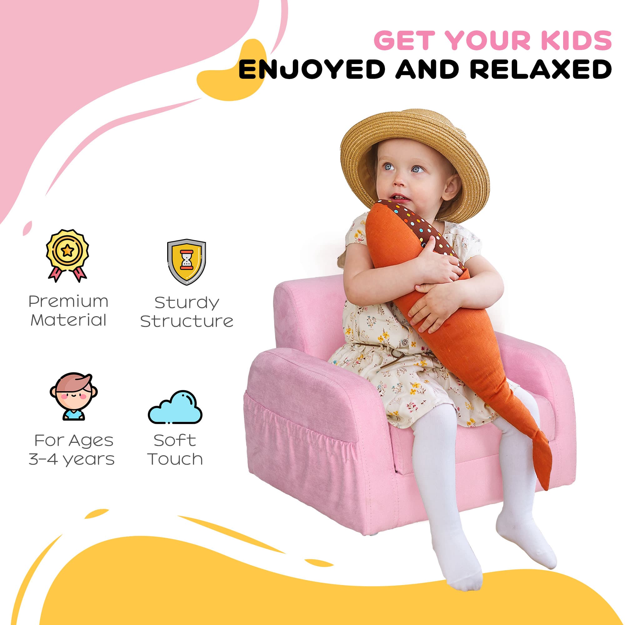 Kids 2-in-1 Armchair and Sofa Bed in Soft Pink Fabric - image 7