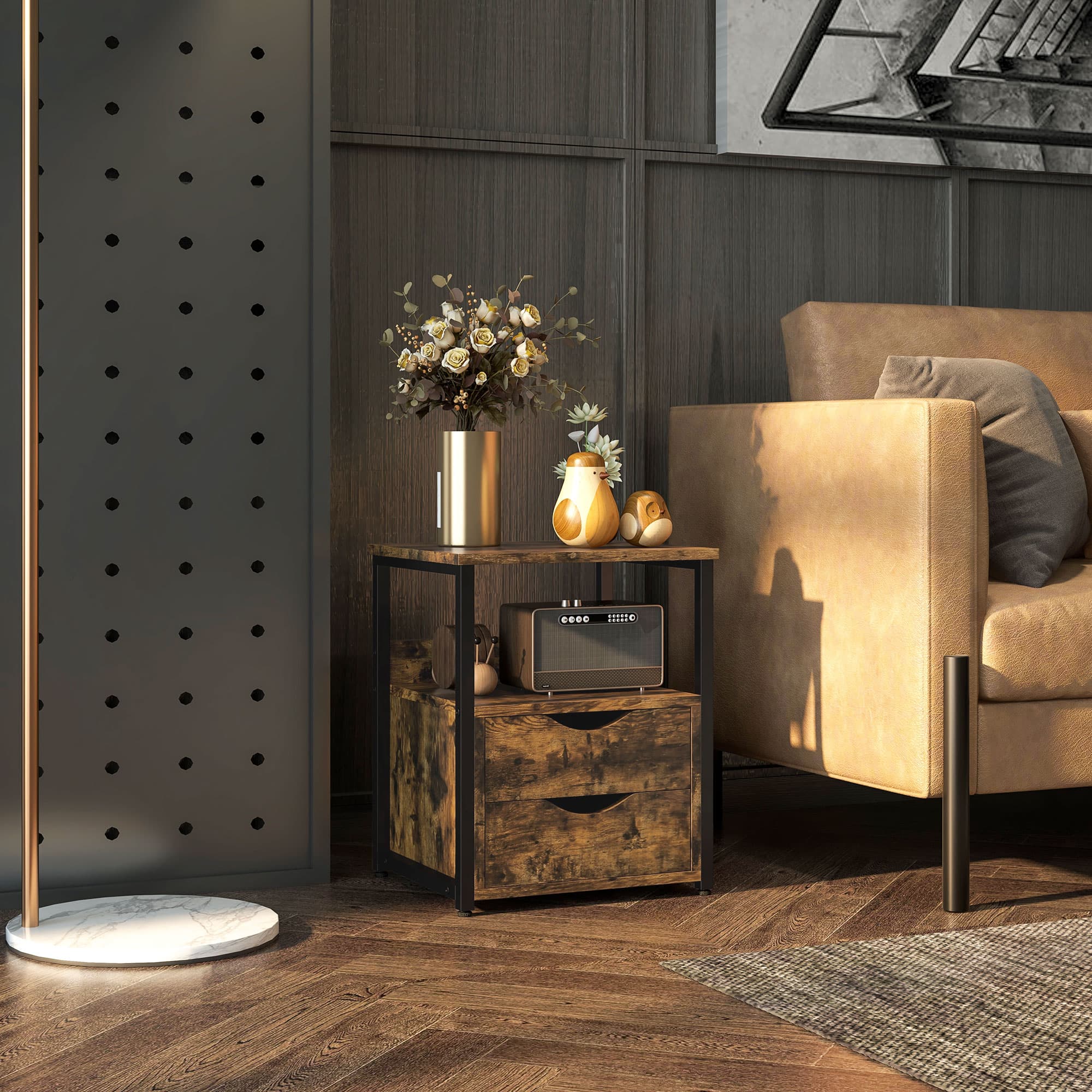 Industrial side table with drawers and open shelf - image 1