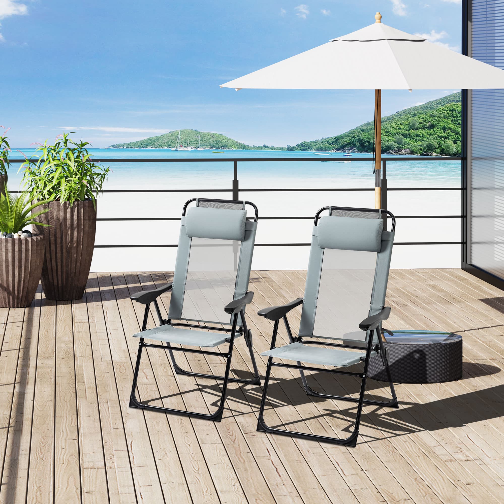 Set of 2 Grey Folding Garden Recliners for Effortless Relaxation - image 4