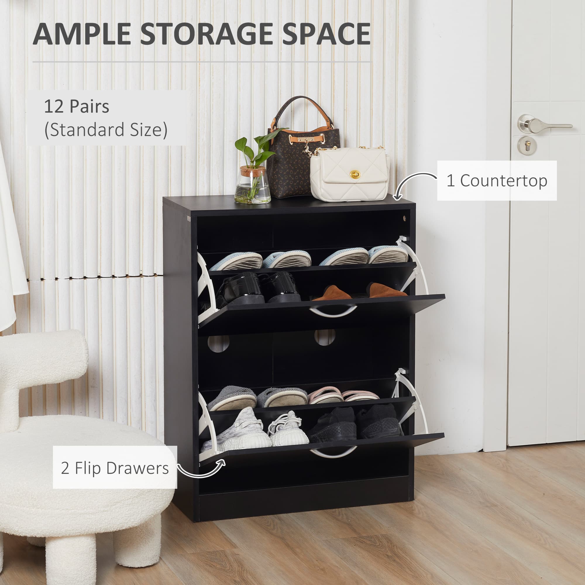 Black Slim Shoe Cabinet with Flip-Front Doors for Hallways - image 9